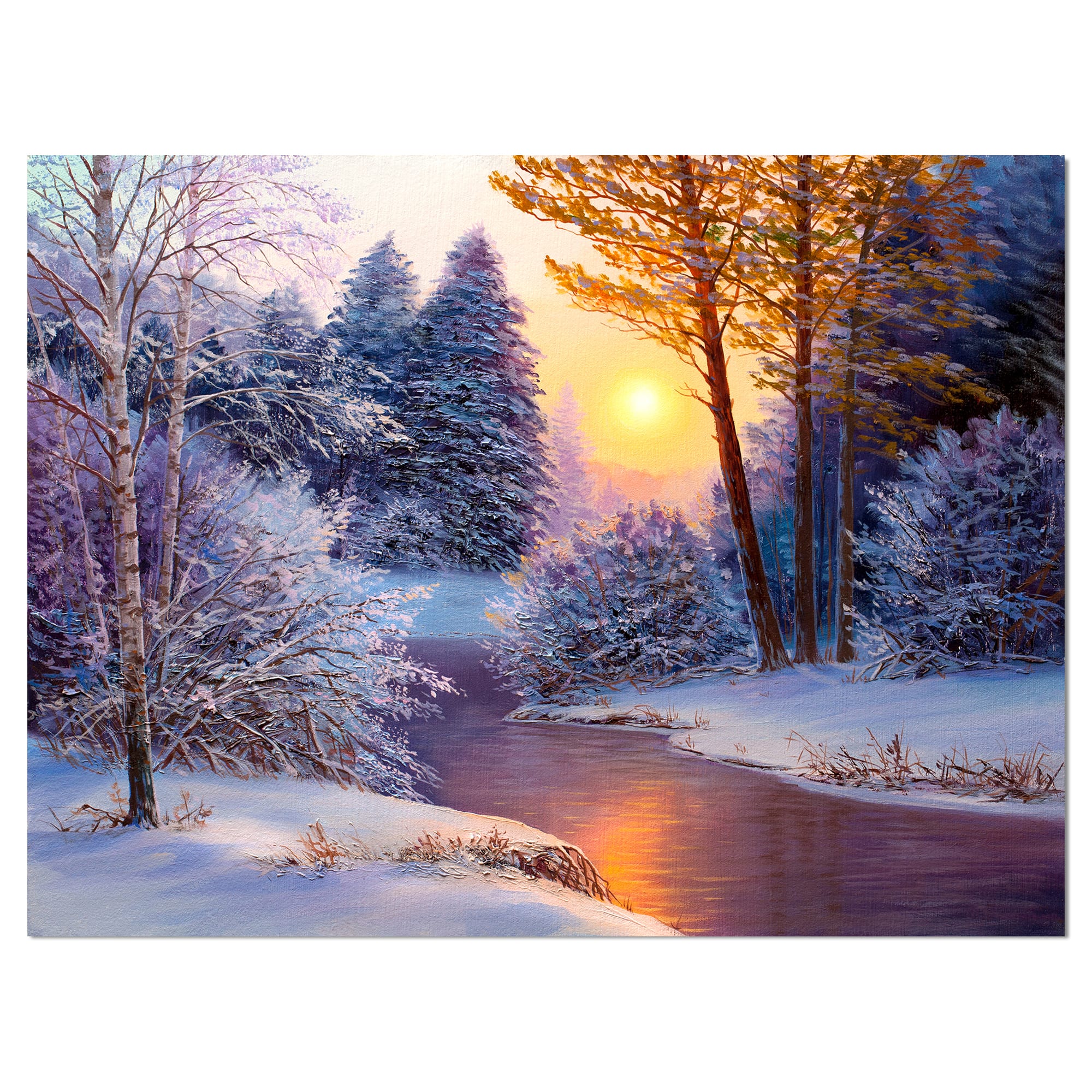 Designart - Winter Forest in River - Landscapes Painting Print on Wrapped Canvas