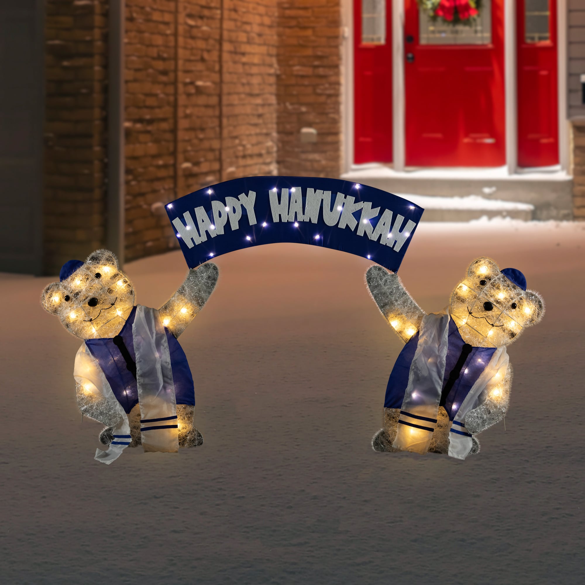 LED Lighted Polar Bear &#x22;Happy Hanukkah&#x22; Sign Outdoor Christmas Decoration - 30&#x22;
