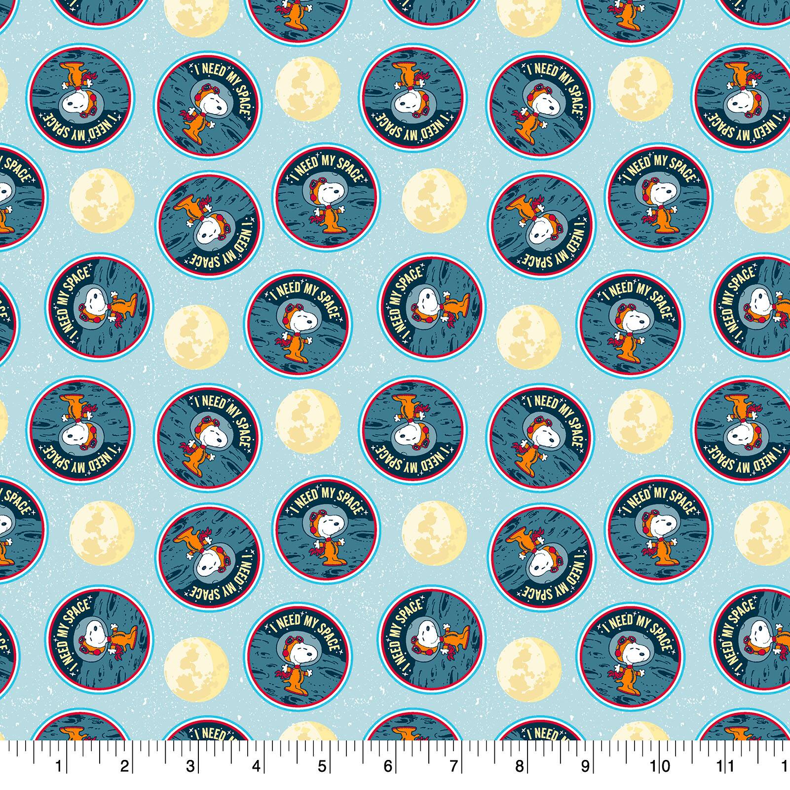 Peanuts Light Blue Lunar Landing Snoopy Needs Space Cotton Fabric