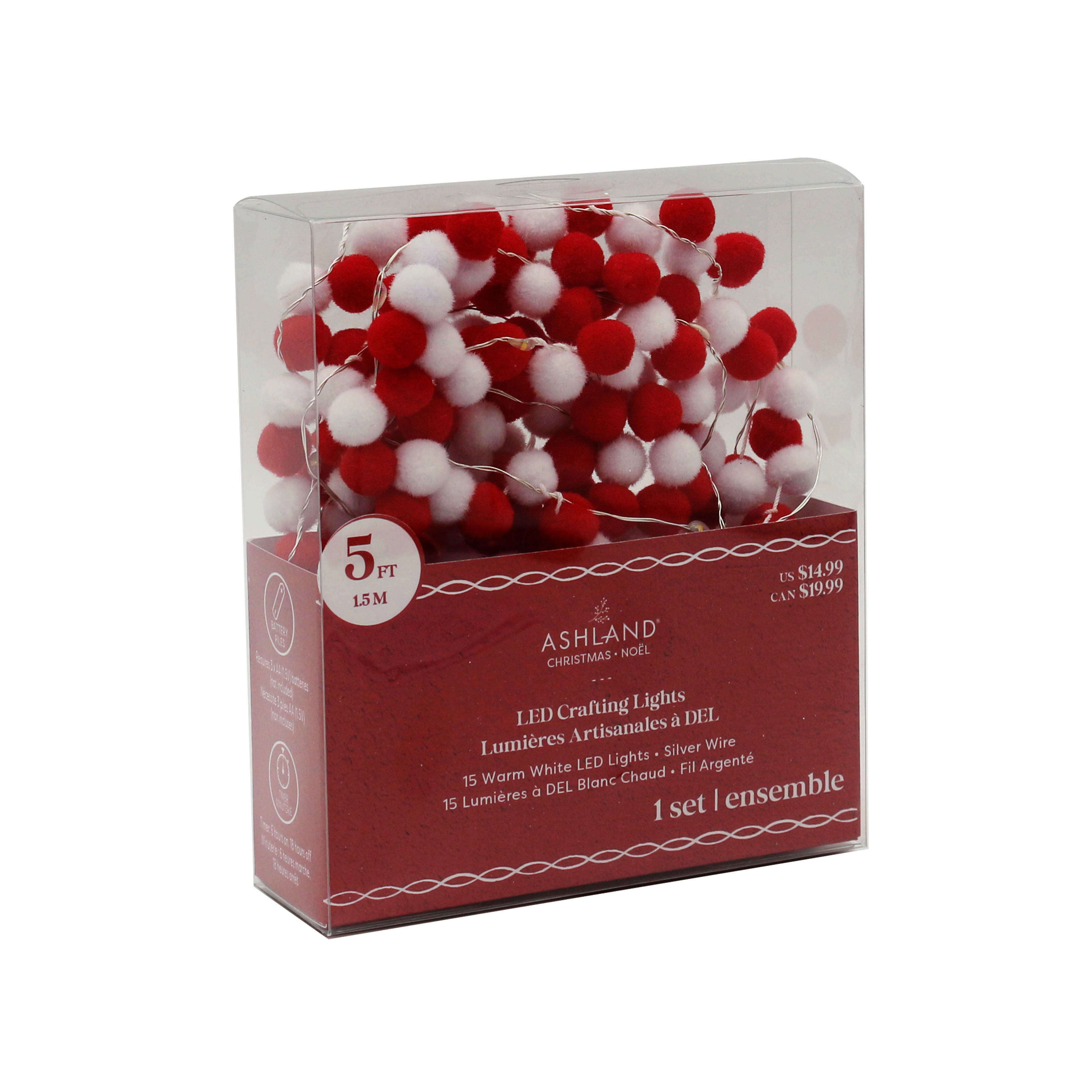 15ct. Warm White LED Crafting Lights with Mini Red Pom Poms by Ashland®