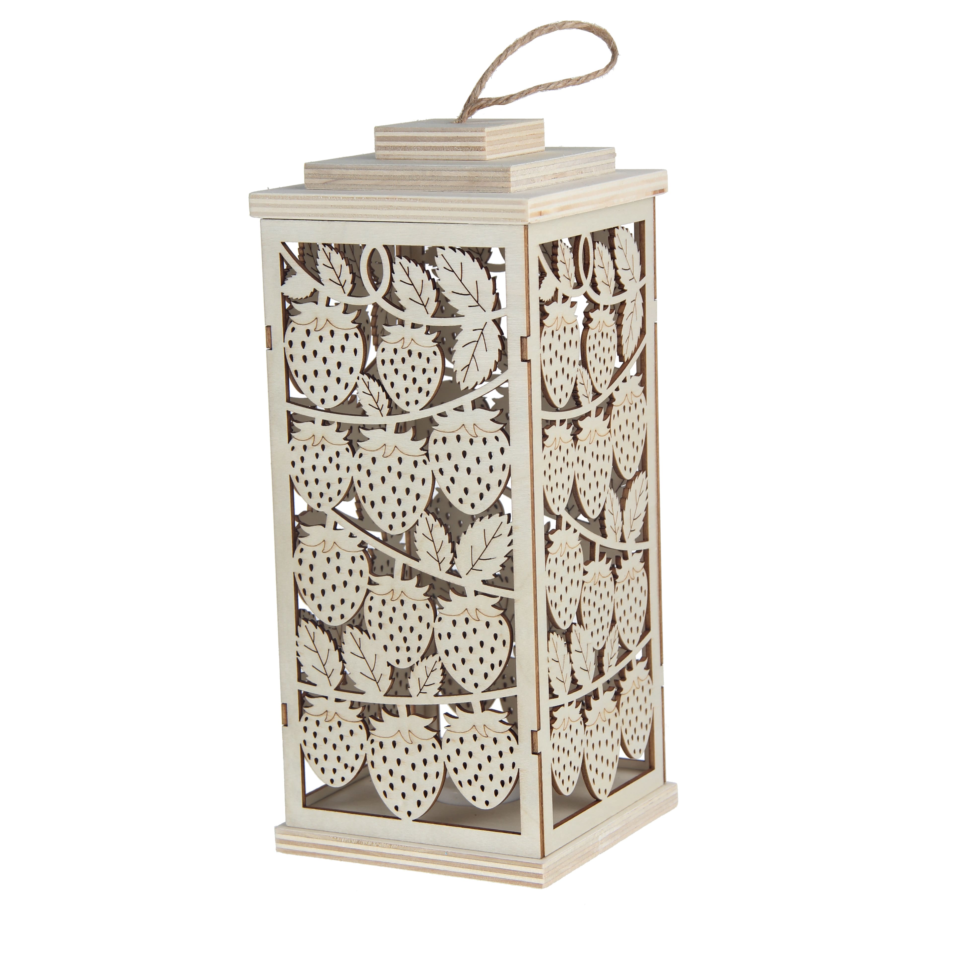 10&#x22; Strawberry DIY LED Wood Lantern D&#xE9;cor by Make Market&#xAE;