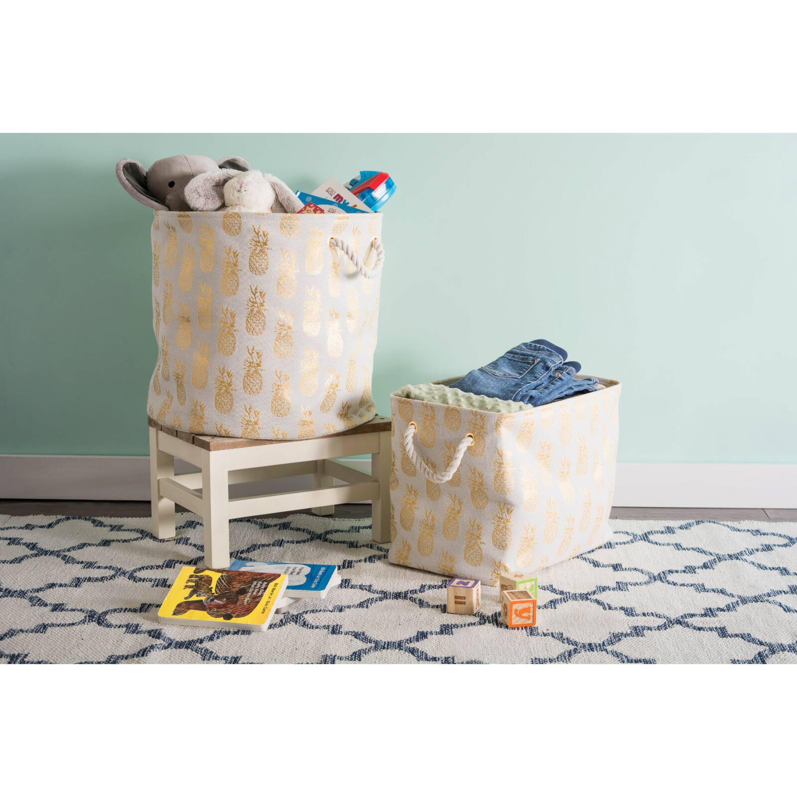 DII® Large Round Gold Pineapple Polyester Bin