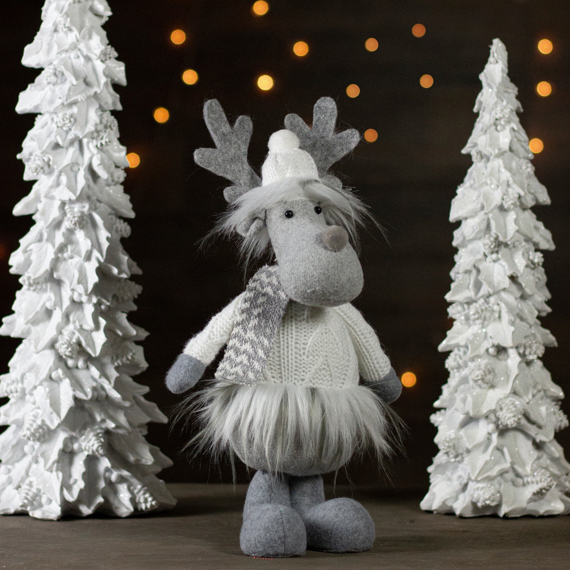 12.5'' Gray and White Standing Moose Tabletop Christmas Decoration