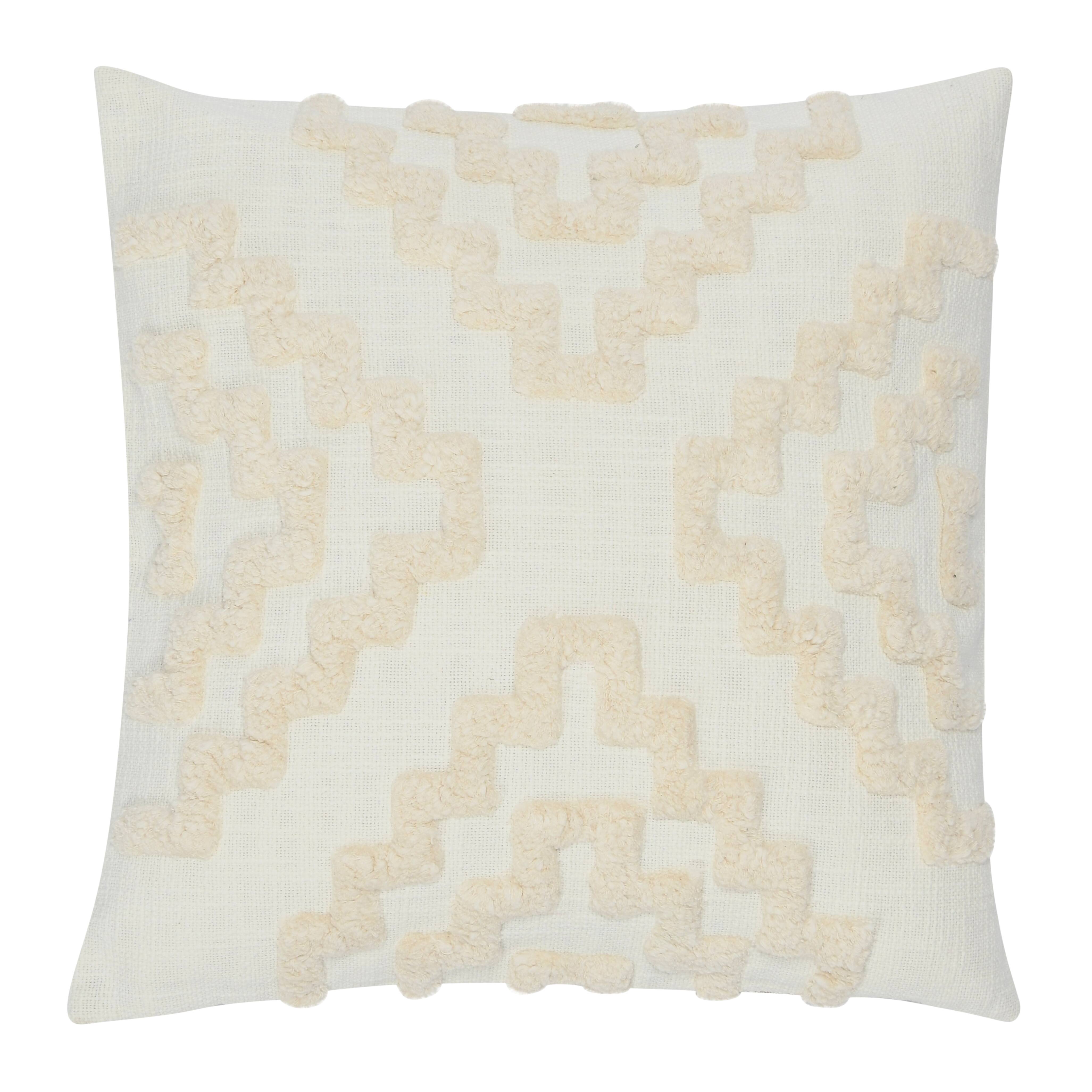 Cotton Tufted Pillow with Pattern and Chambray Back