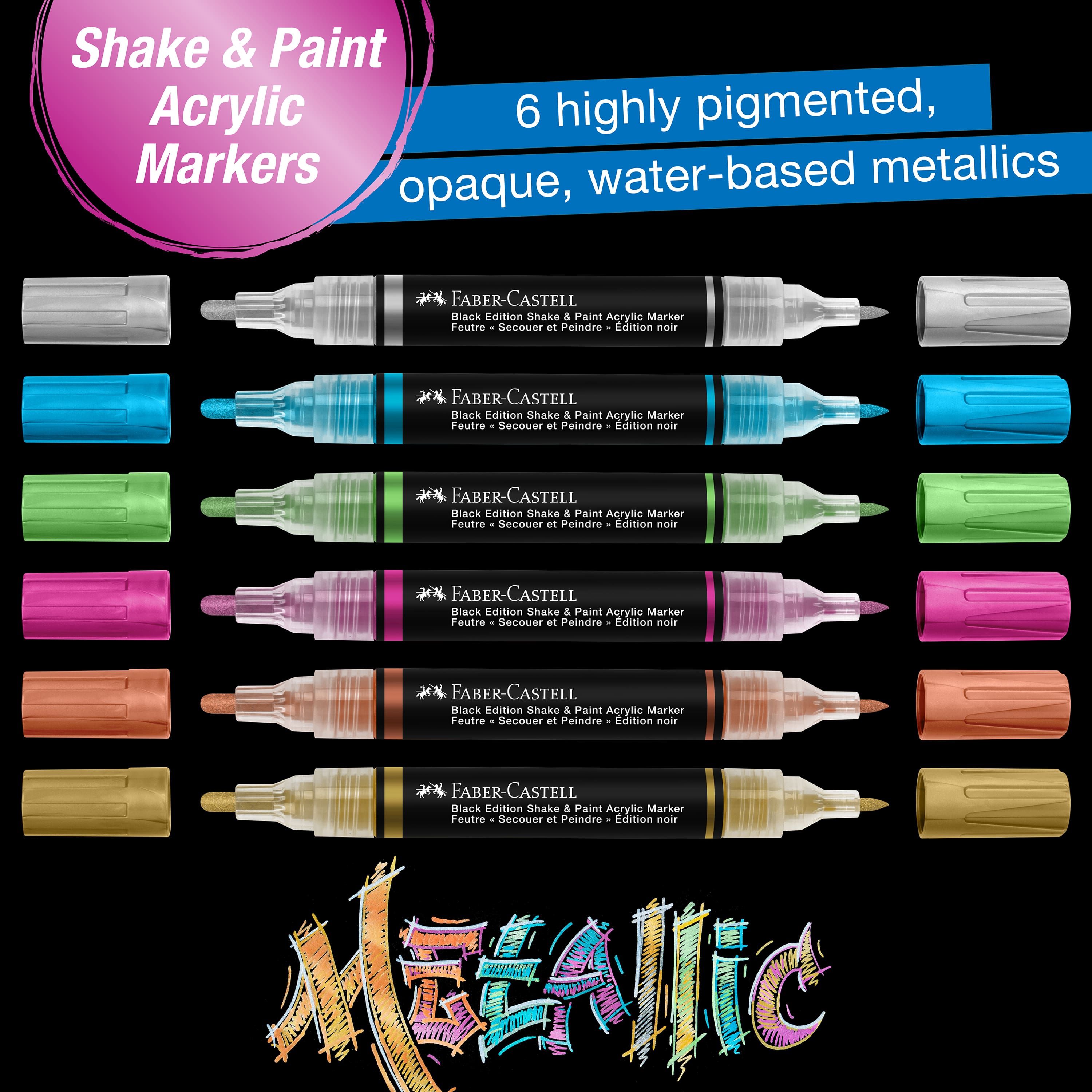 Faber-Castell&#xAE; Black Edition Metallic Colors Shake &#x26; Paint Markers