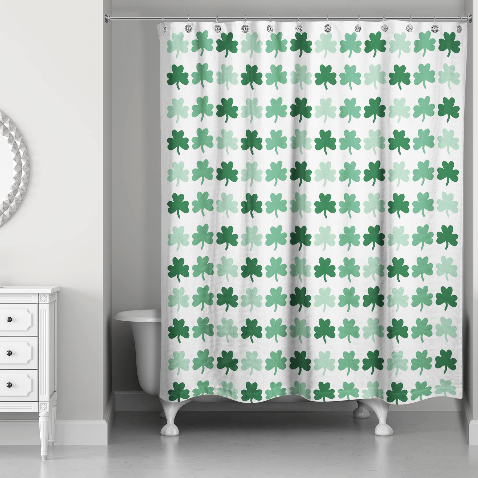 Multiple Pattern Ombre Shamrock Shower Curtain 71&#x22; x 74&#x22; Shower Curtain