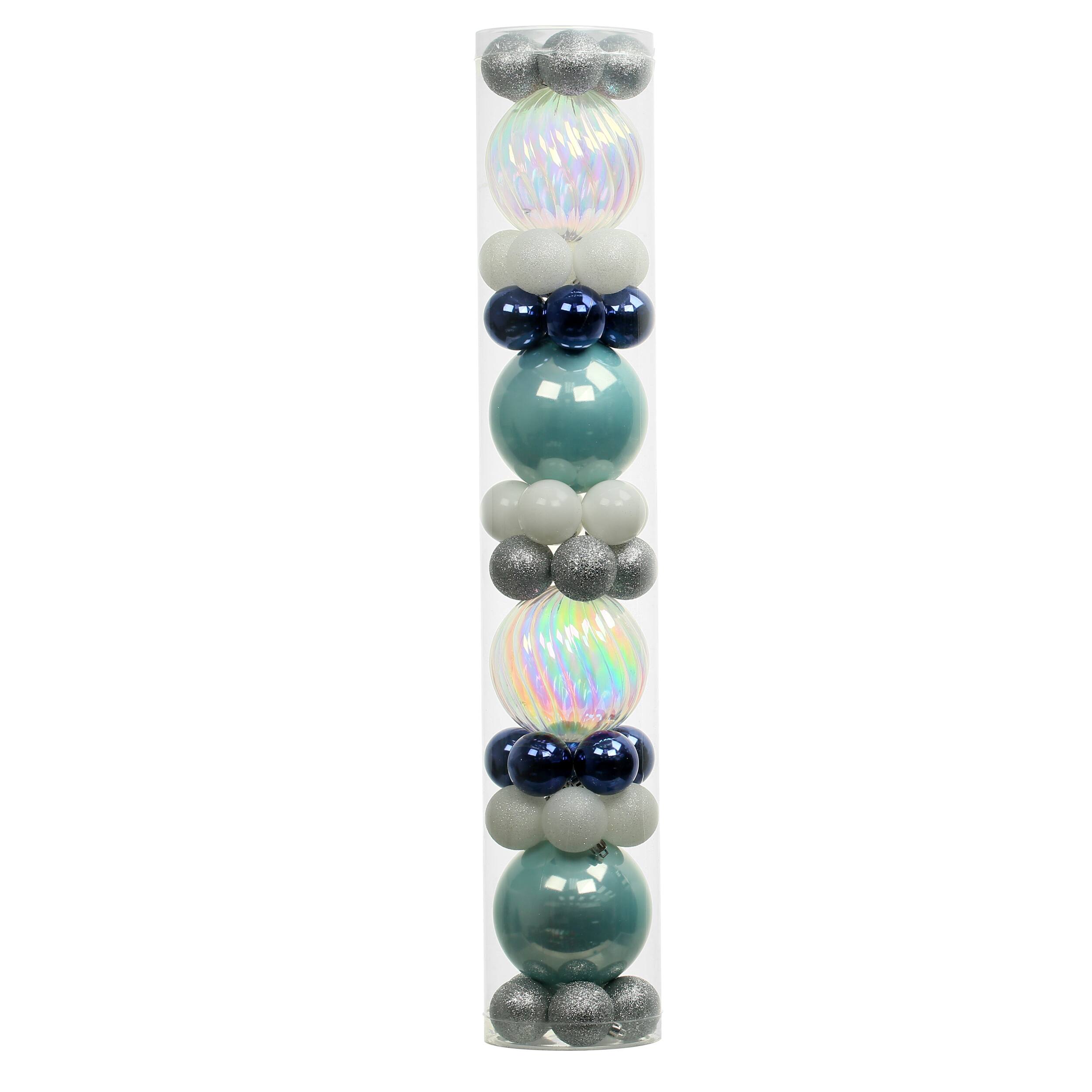 44 Pack 44mm &#x26; 120mm Blue &#x26; Silver Shatterproof Ball Ornaments by Ashland&#xAE;