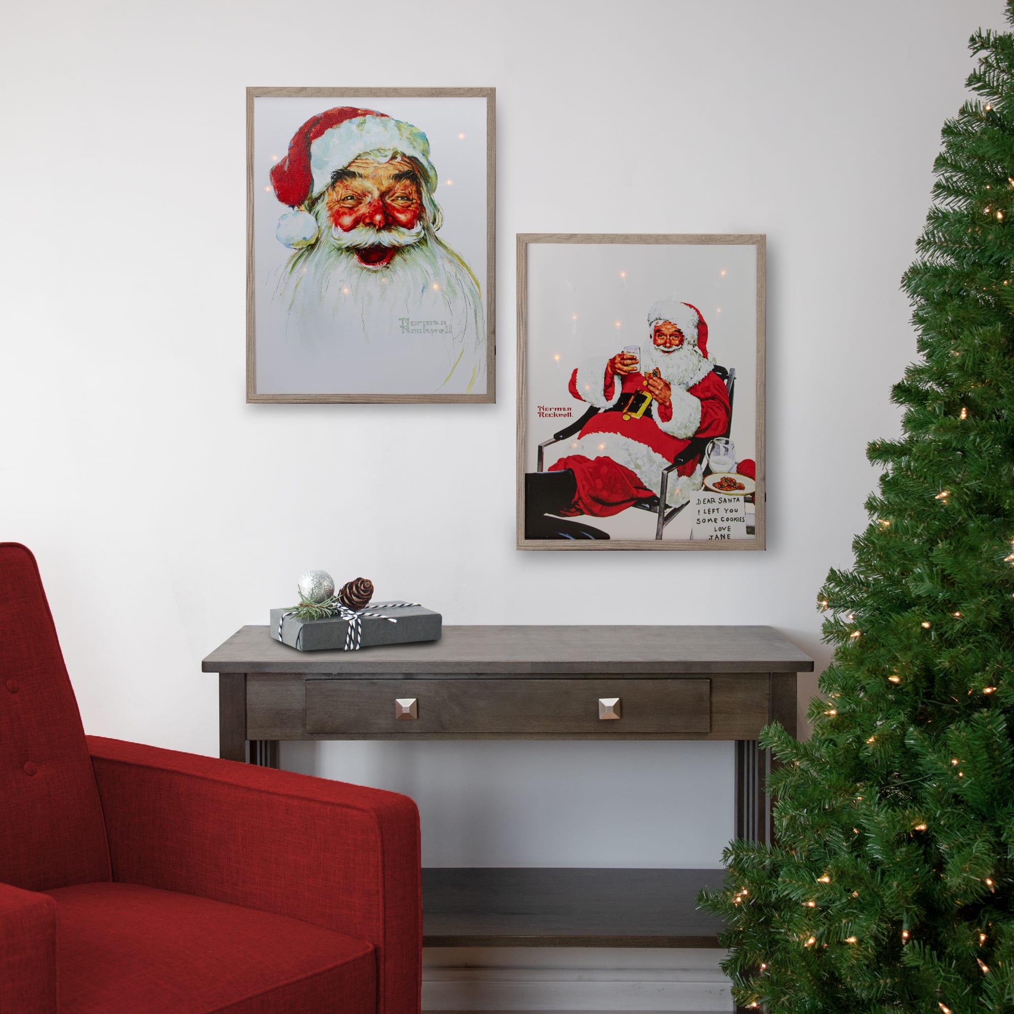 19&#x22; Lighted Norman Rockwell &#x27;Santa Eating Milk and Cookies&#x27; Christmas Wall Art