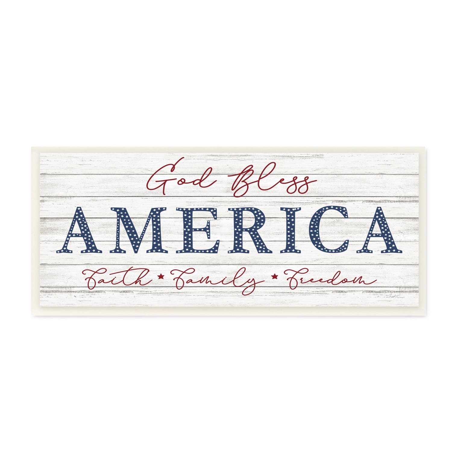 Stupell Industries God Bless America Faith Family Freedom Hanging Sign Wall Plaque Art