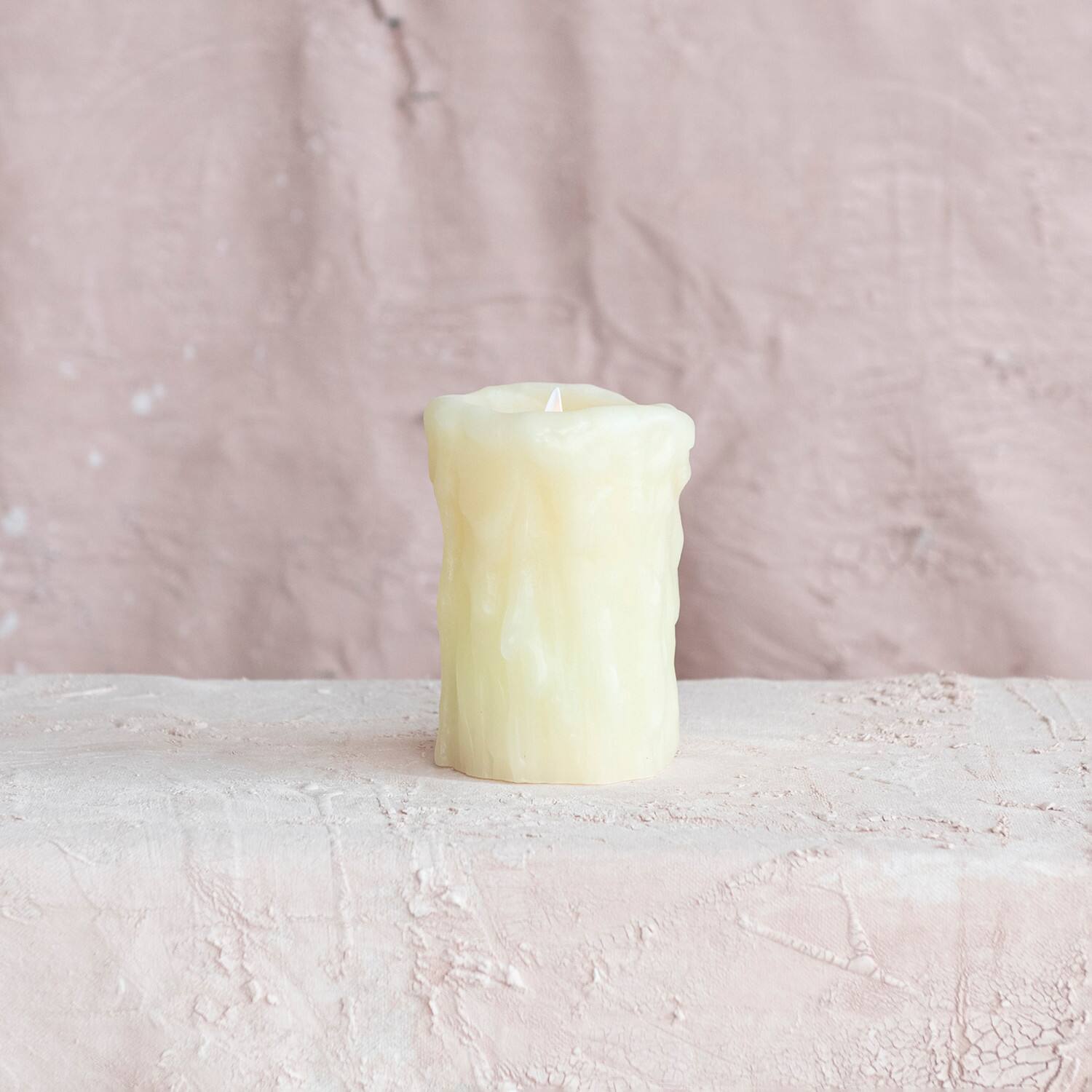 Hello Honey® 5" Ivory Pillar LED Candle with Embossed Faux Melted Wax