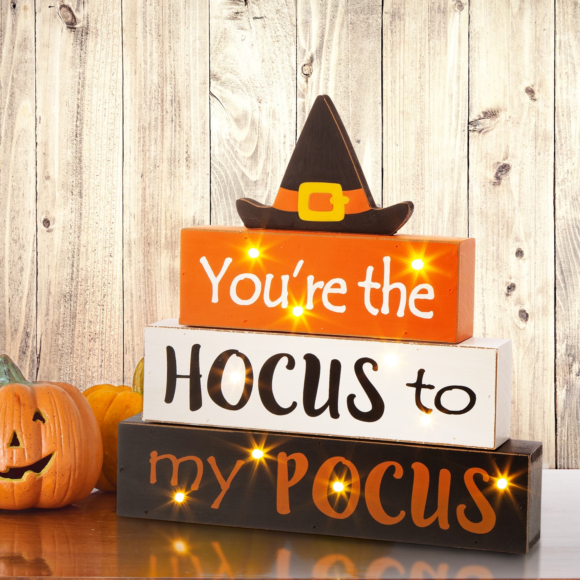 Glitzhome&#xAE; 12&#x22; Halloween Wooden Lighted Word Block Table D&#xE9;cor