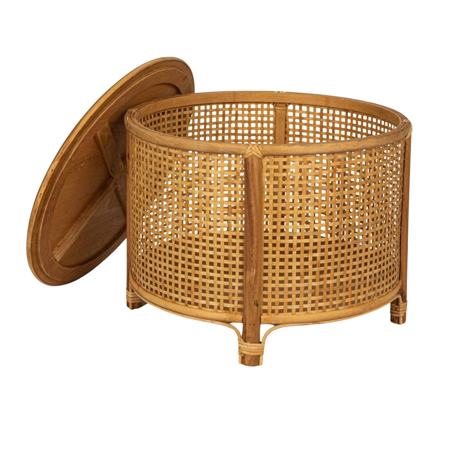 Round Bamboo &#x26; Rattan Accent Table