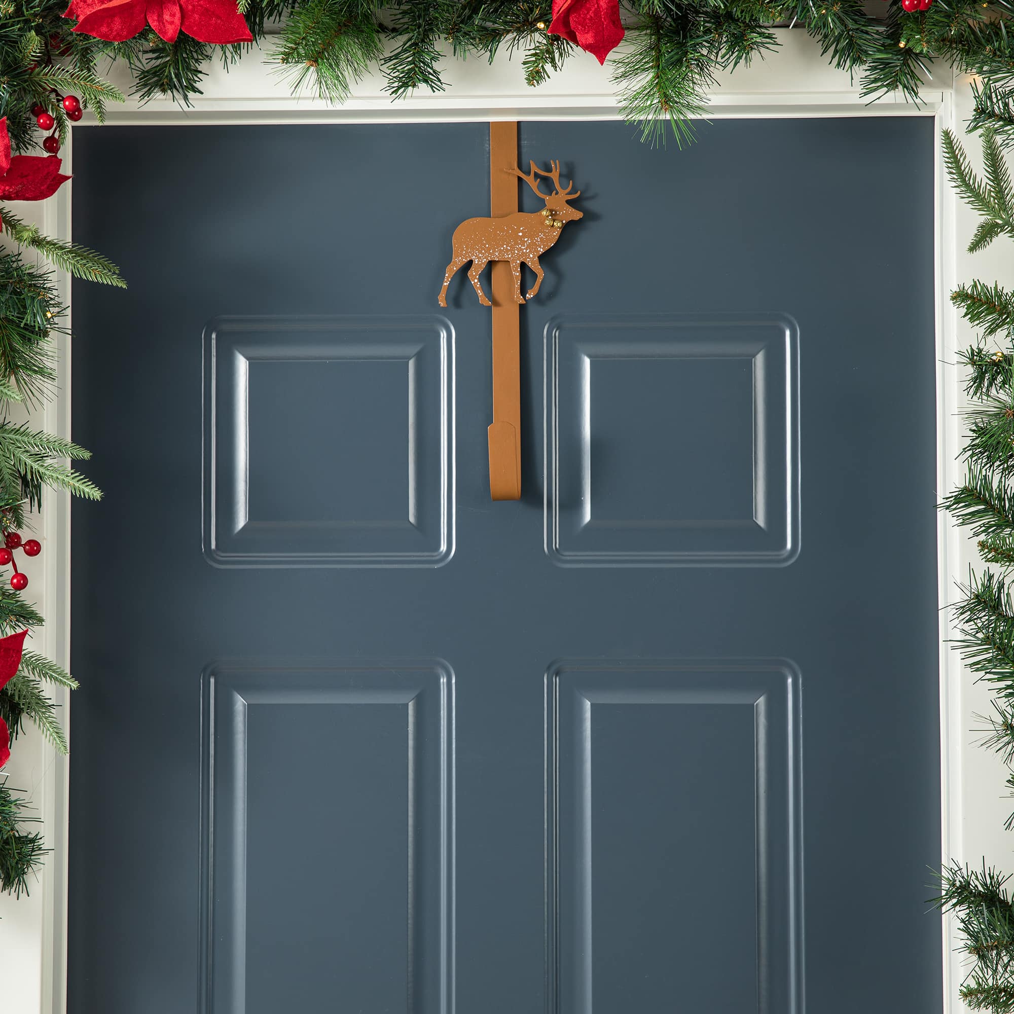 Glitzhome&#xAE; 14&#x22; Christmas Metal Tree &#x26; Reindeer Wreath Hanger Set