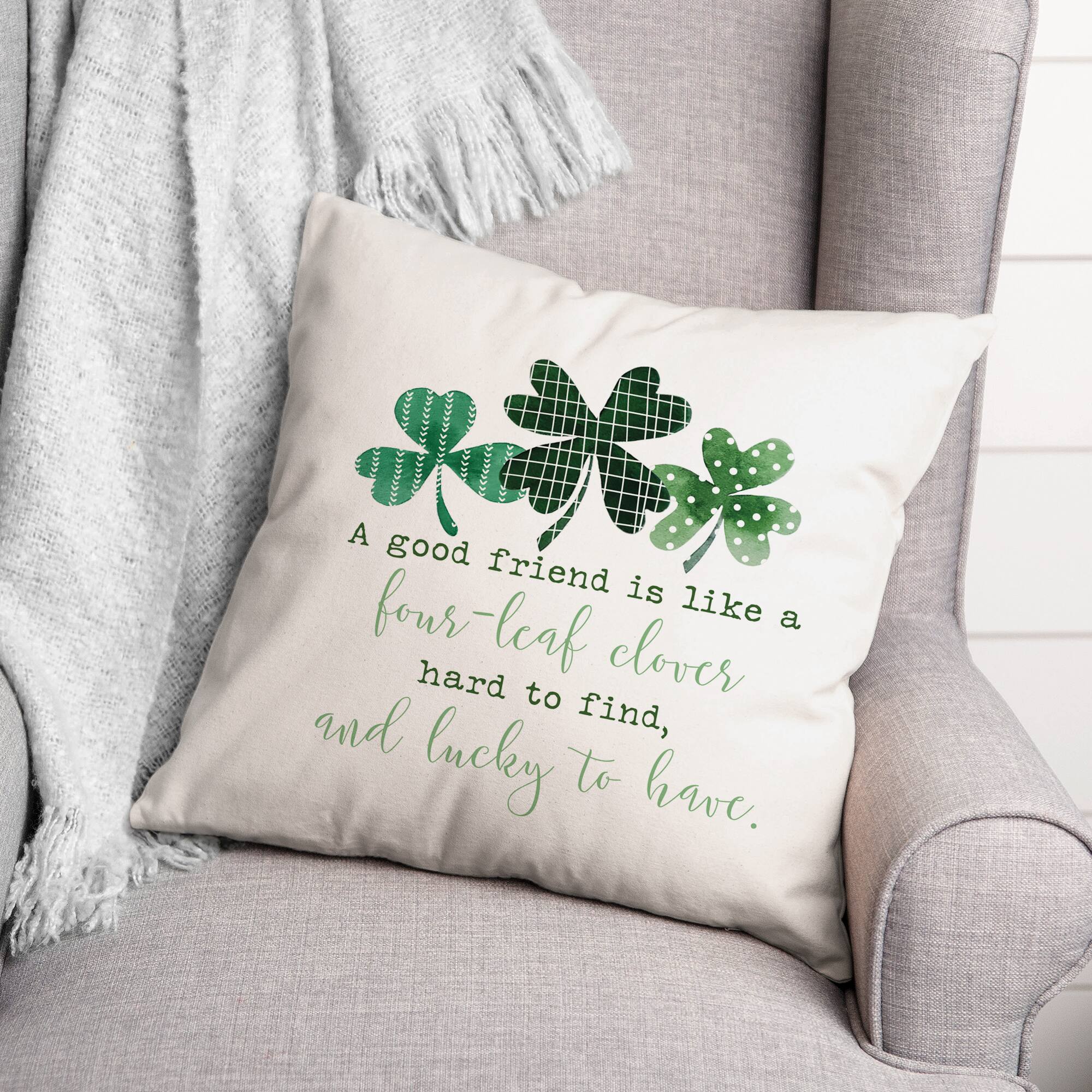 Pattern Clovers Good Friends Pillow 18&#x22; x 18&#x22; Throw Pillow