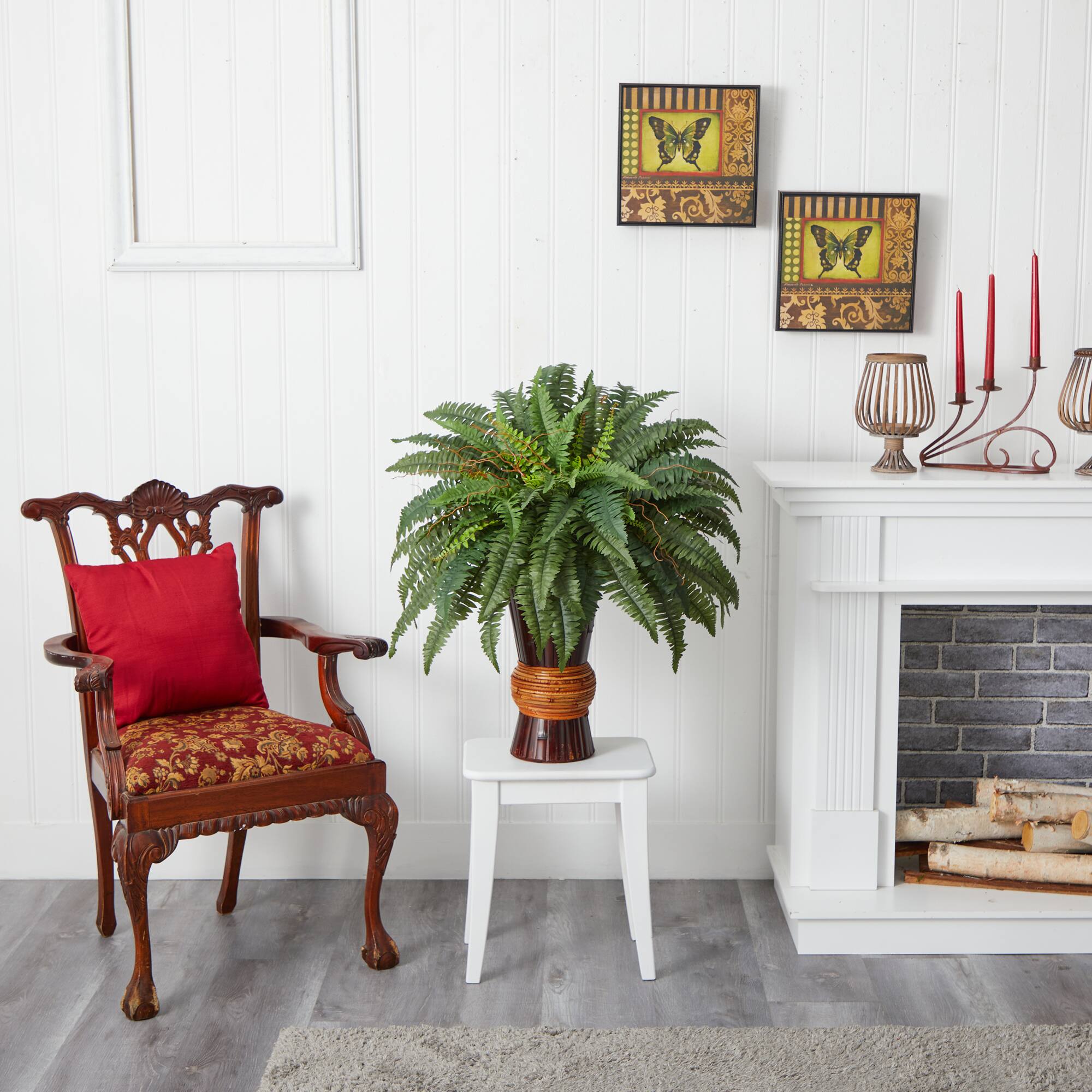 2.75ft. Boston Fern Plant in Bamboo Vase