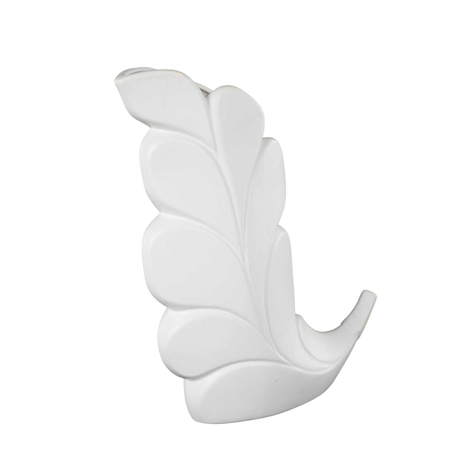 15&#x22; White Leaf Ceramic Slanted Decorative Vase