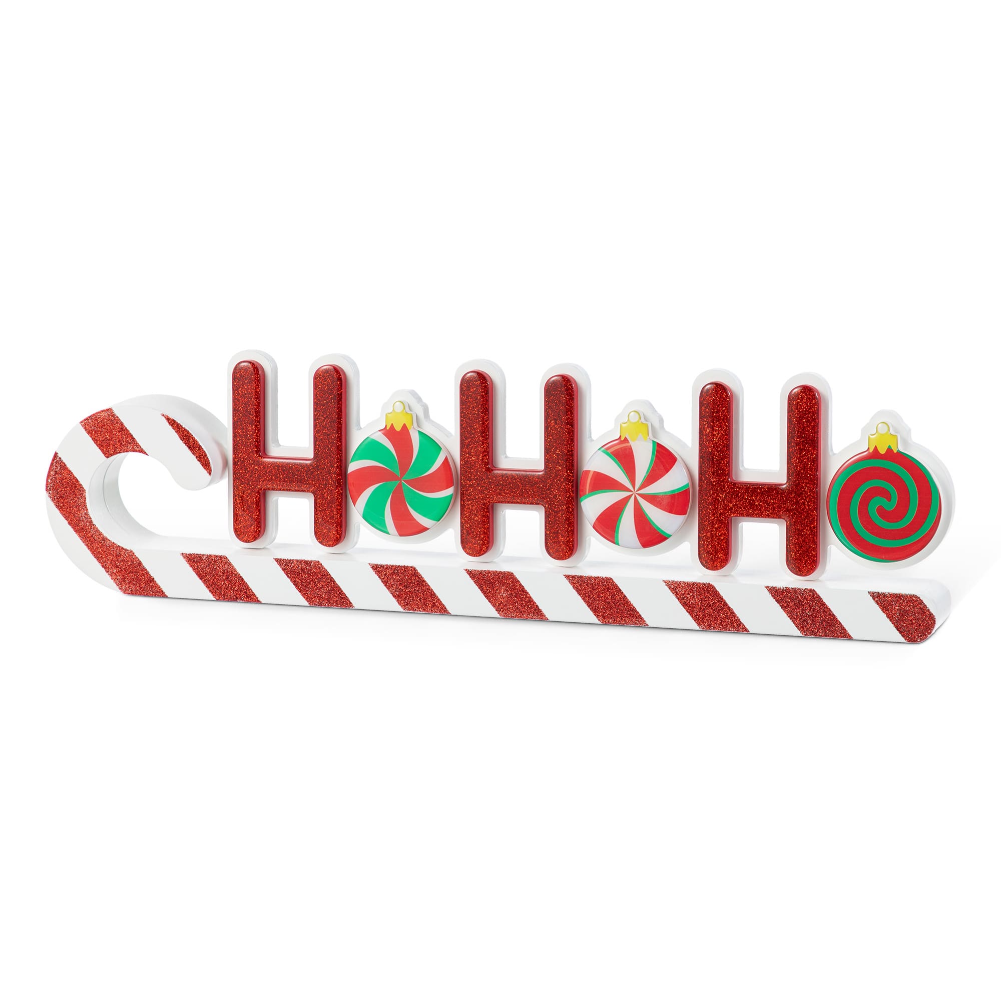 Glitzhome® 19" Christmas Wooden Epoxy HOHOHO Candy Cane Table Decor