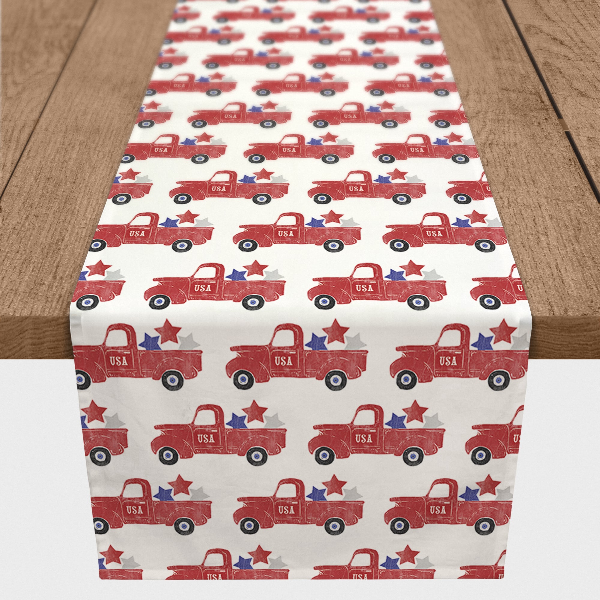 90" Patriotic Truck Pattern Cotton Twill Runner