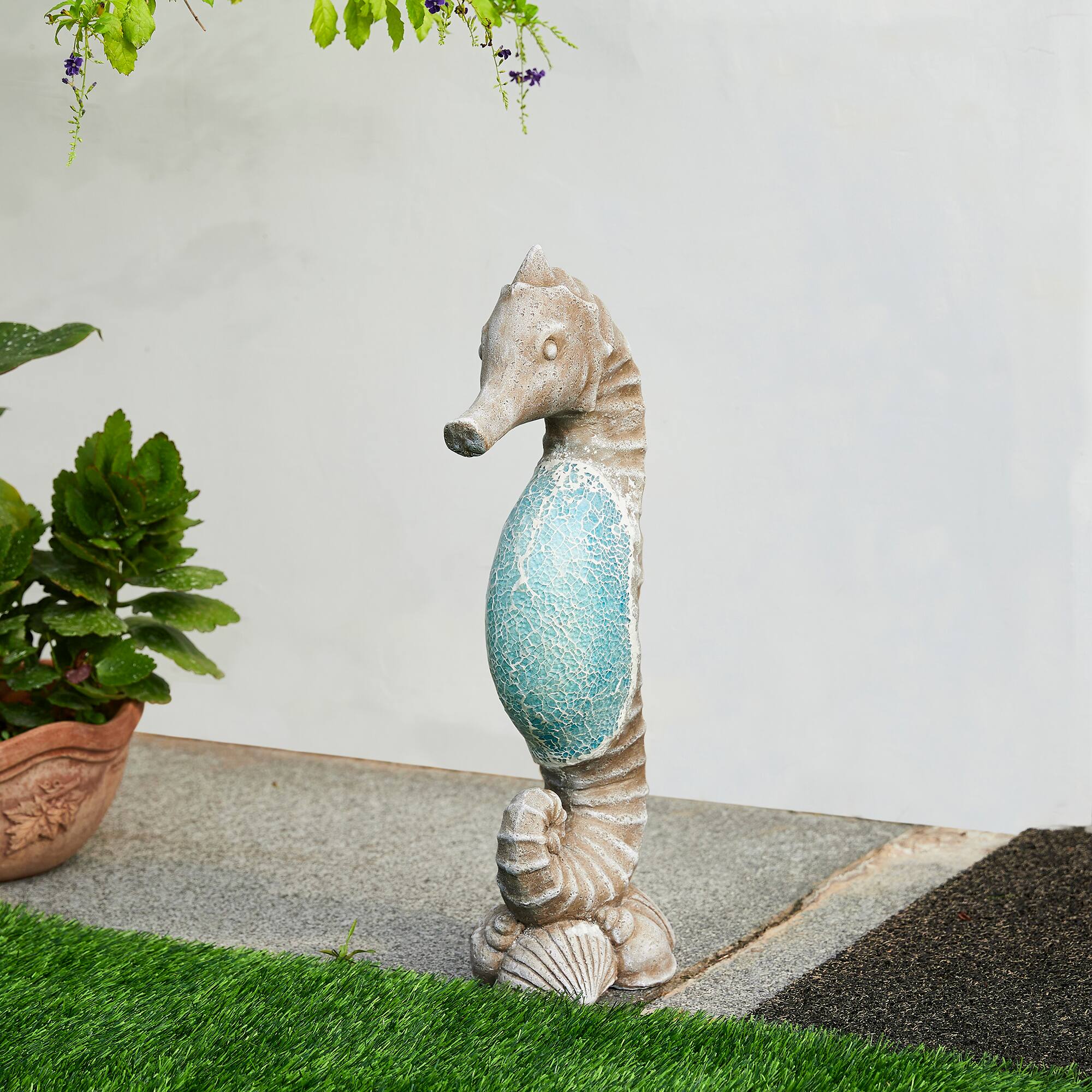 Glitzhome® 21" Faux Granite & Mosaic Seahorse Statue