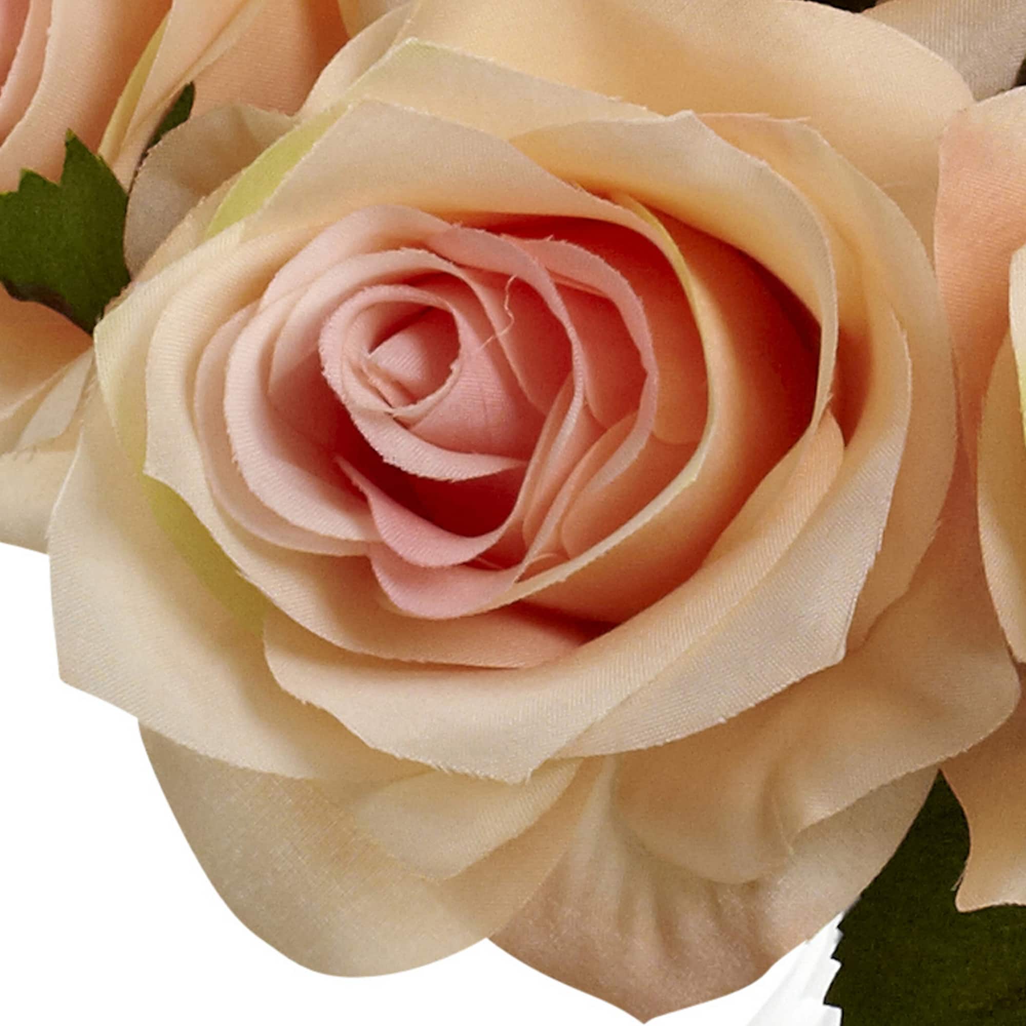 11" Peach Rose Arrangement with Clear Glass Vase