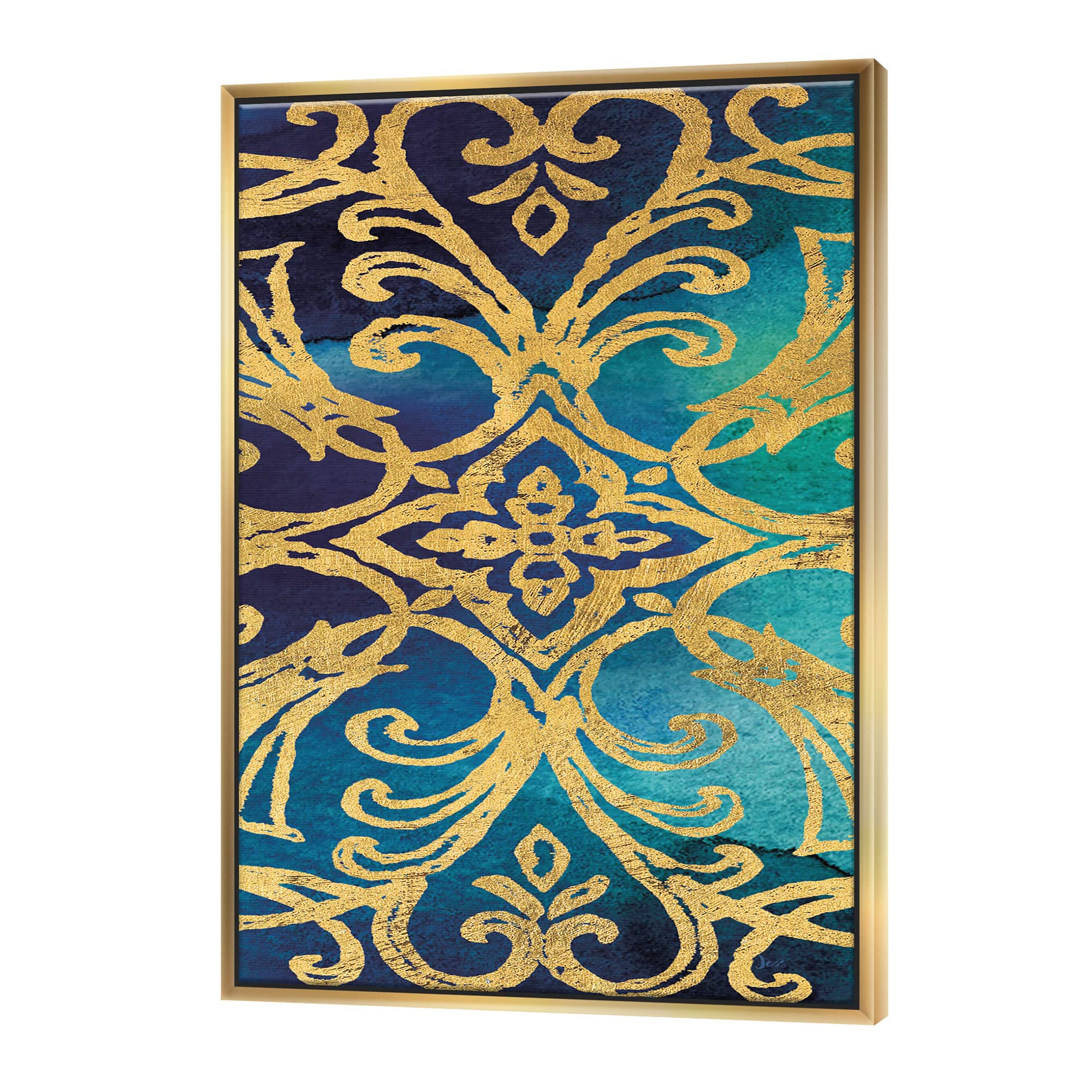 Designart - metallic Glam Indigo Form I - Transitional Canvas in Gold Frame