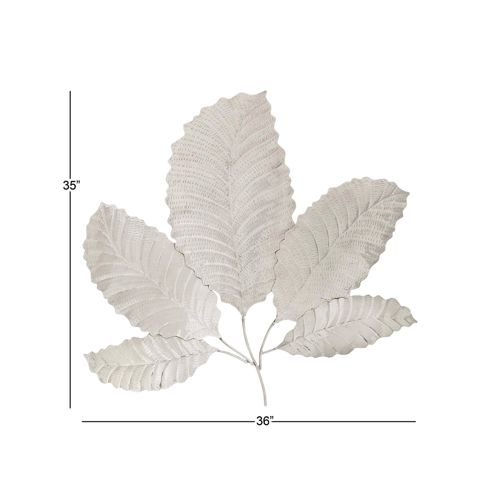36" Silver Steel Glam Leaf Wall Décor