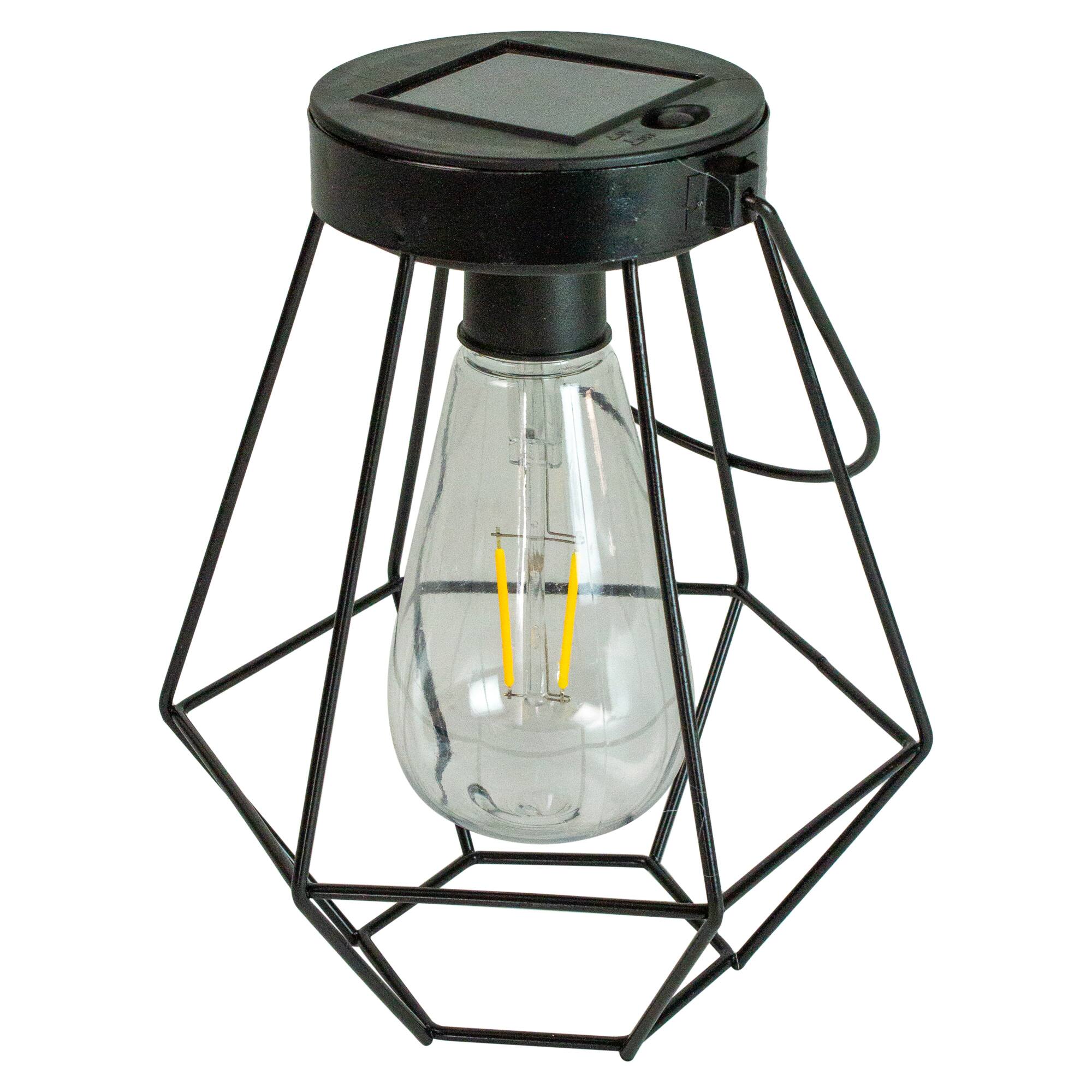 7.5" Black Geometric Outdoor Hanging Solar Lantern