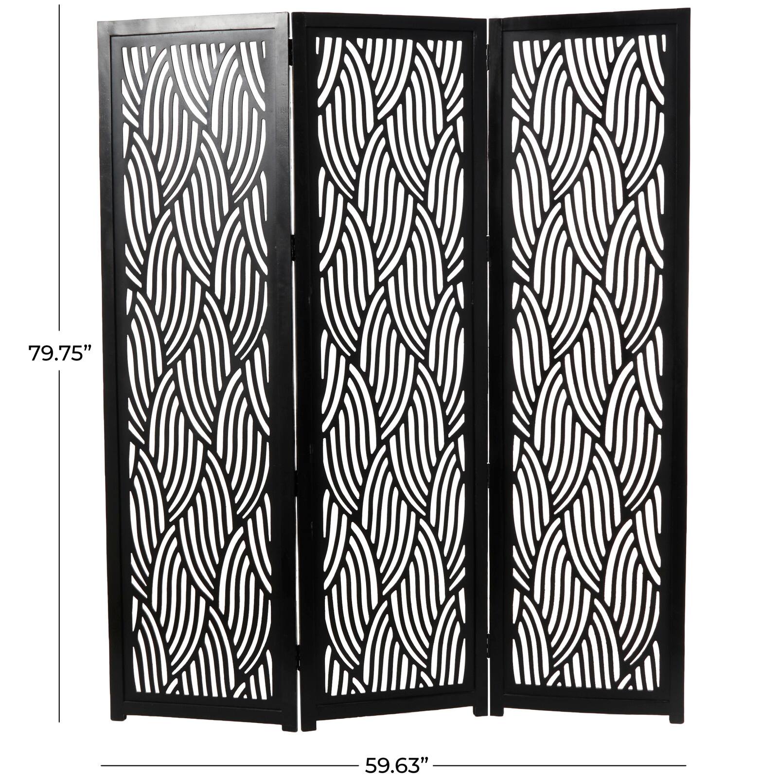 6.6ft. Black Wooden 3 Panel Room Divider Screen