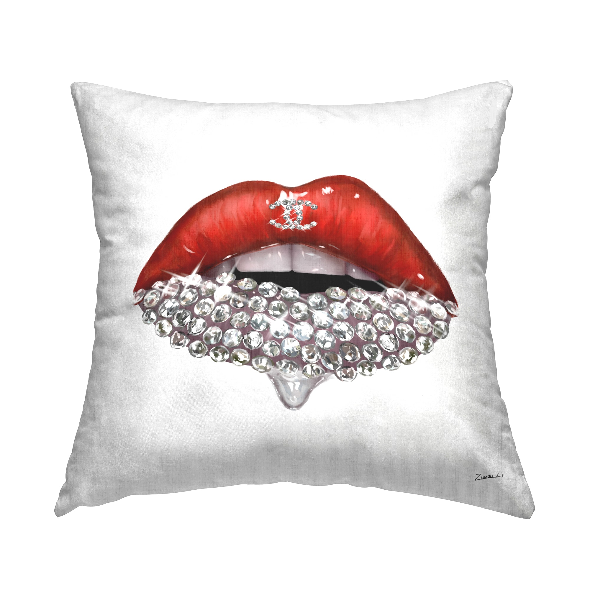 Stupell Industries Chic Red Lip Portrait Women&#x27;s Fashion Sparkle Throw Pillow 18&#x22; x 18&#x22;