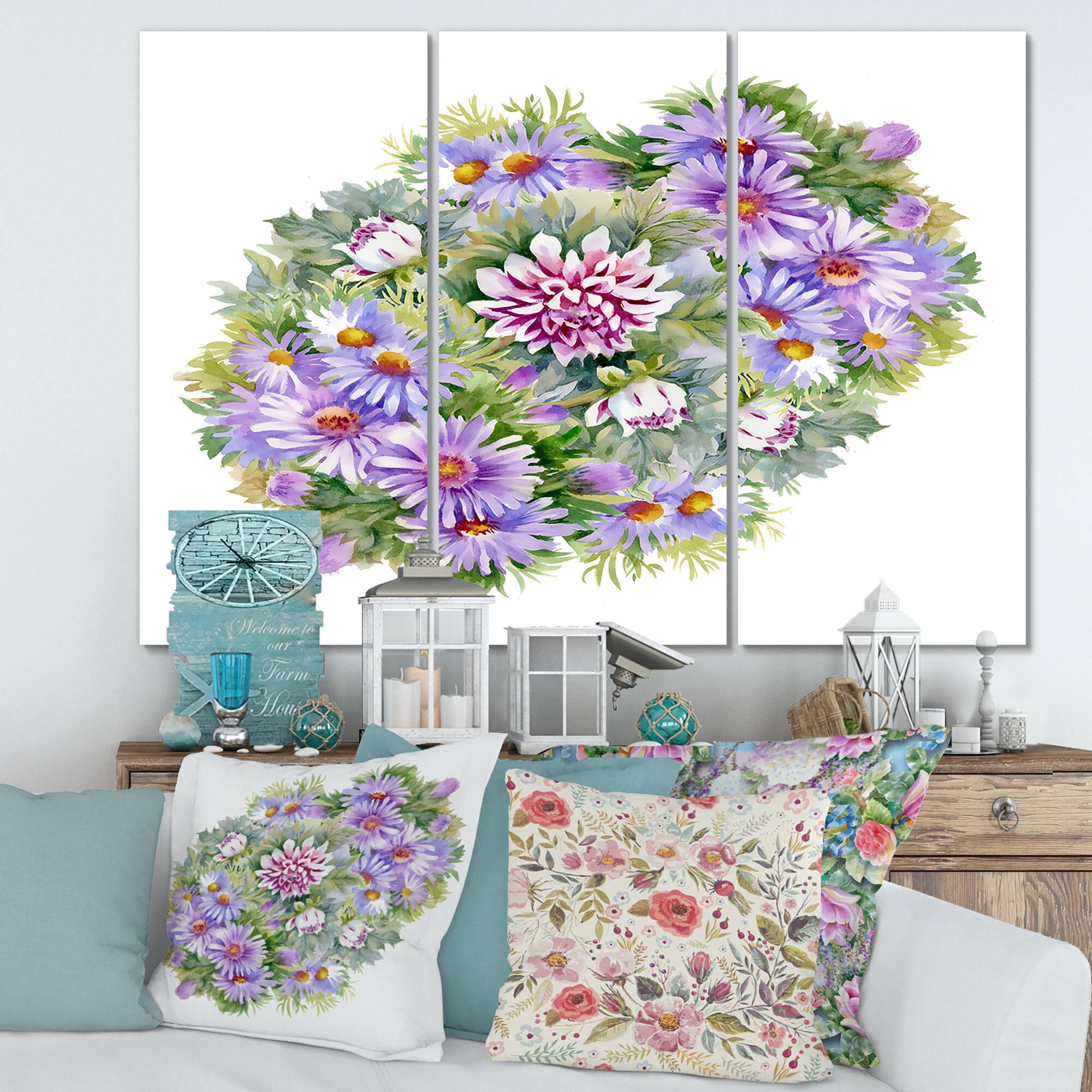 Designart - Bouquet With Purple Chrysanthemums and Daisies