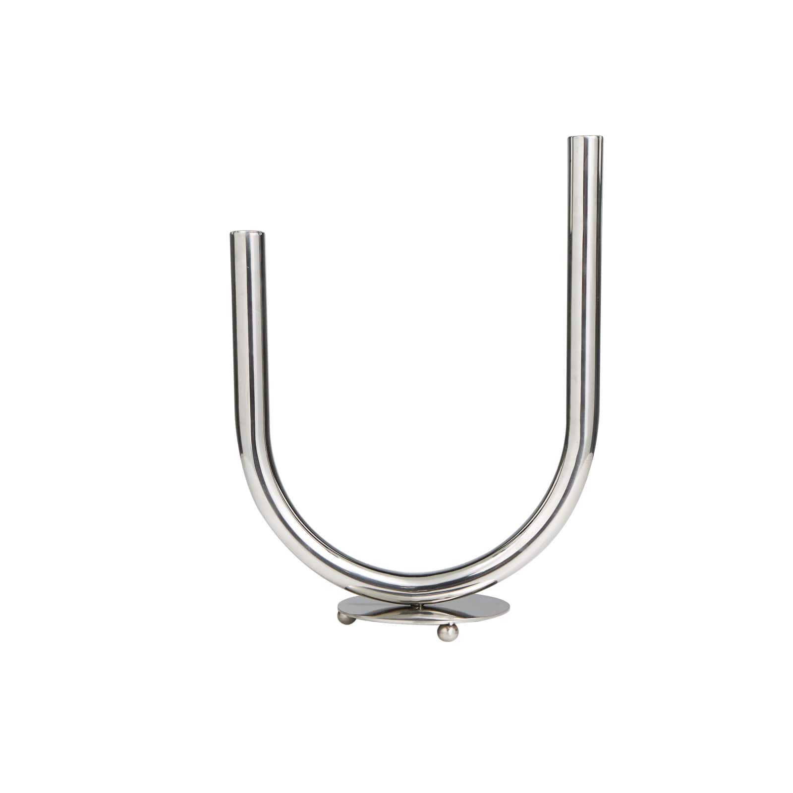 14" Silver Stainless Steel Abstract U-Shaped Candelabra