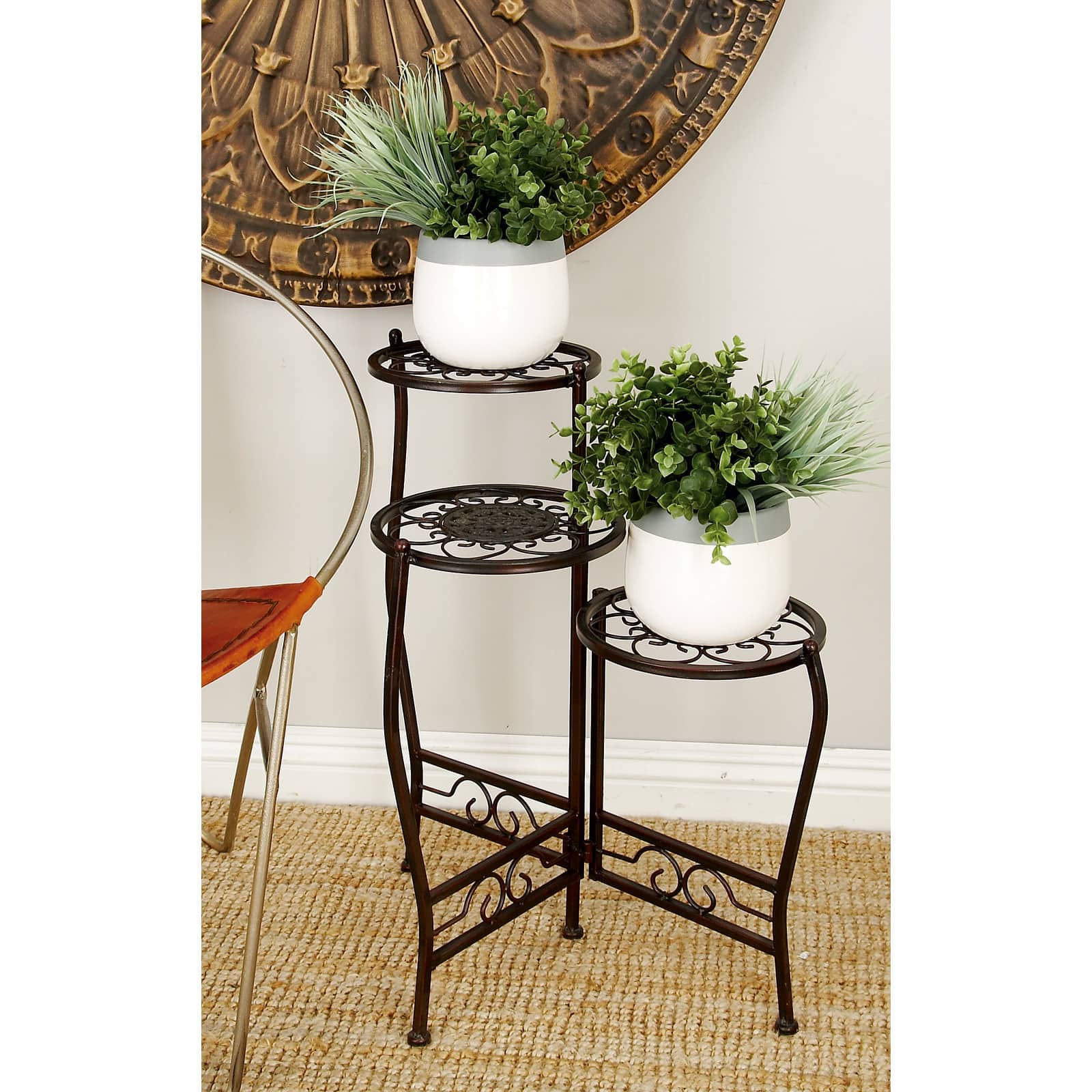24&#x22; Brown Metal Tiered Traditional Plant Stand