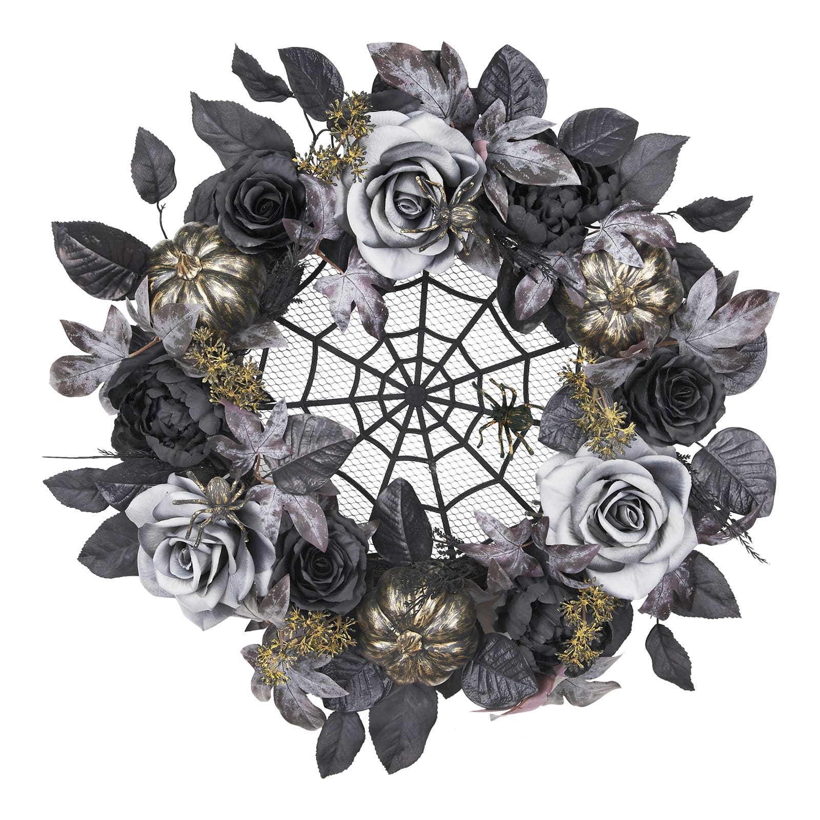 26" Silver & Black Spiderweb & Roses Wreath by Ashland®
