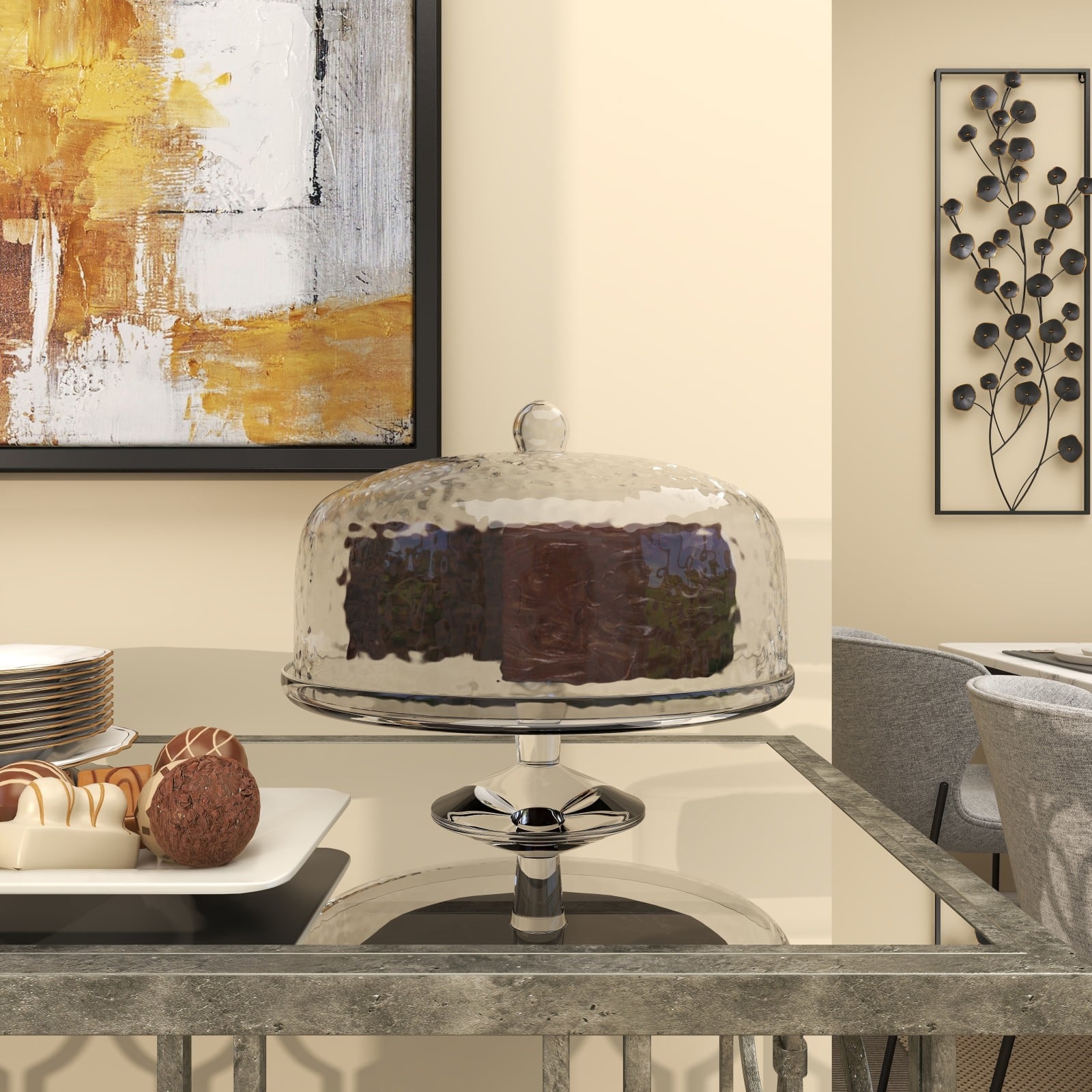 12&#x22; Clear Glass Cake Stand with Glass Dome