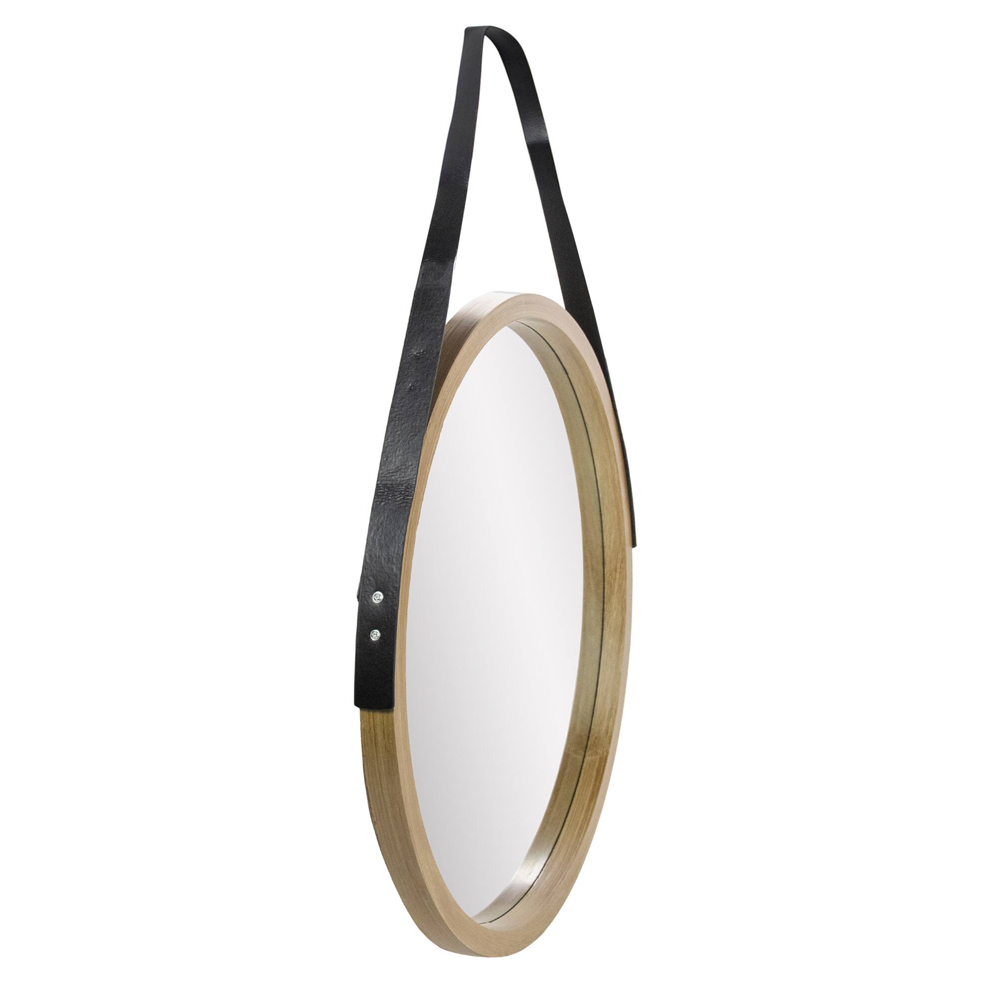 21&#x22; Round Woodgrain Modern Mirror