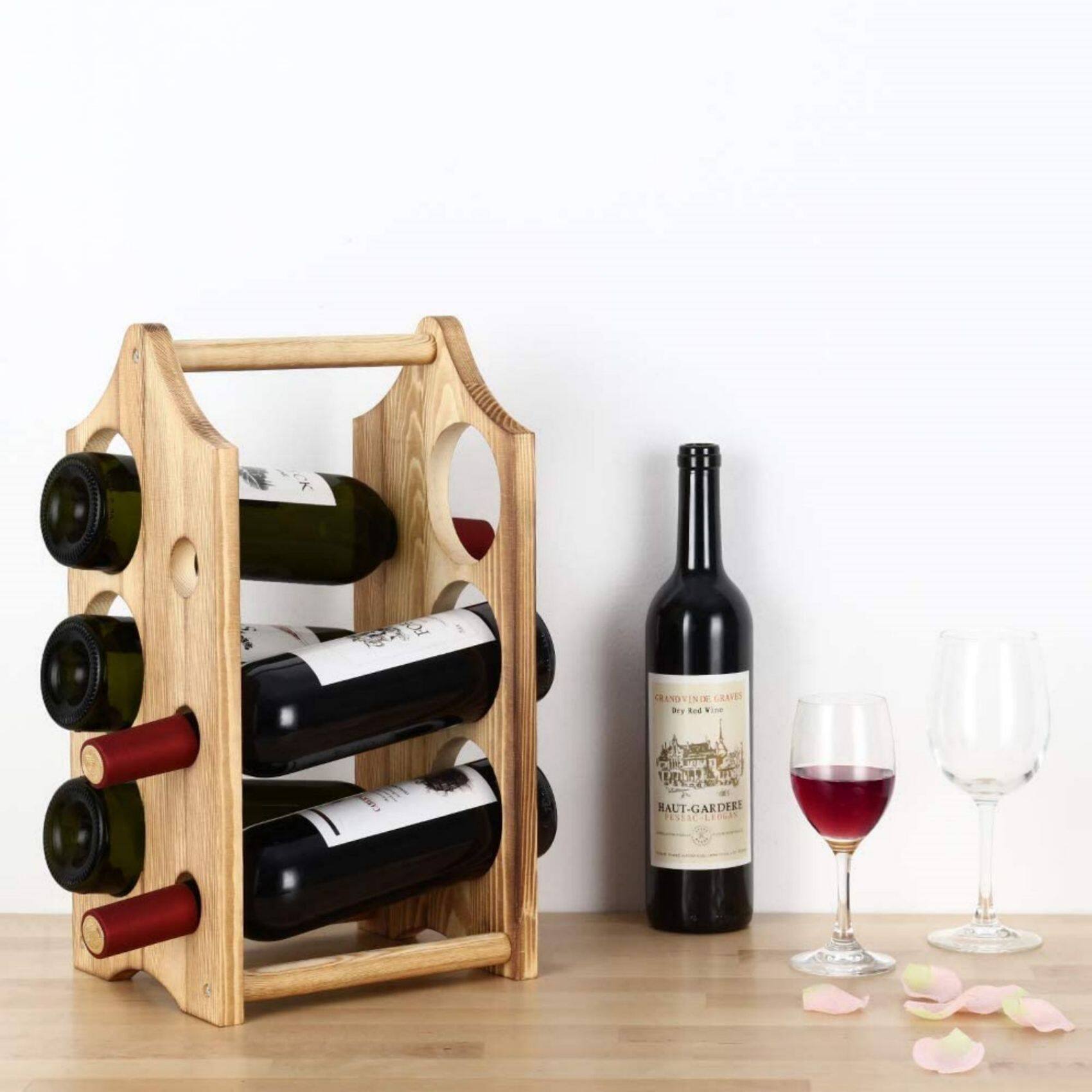 NEX&#x2122; 16&#x22; Rustic Countertop 6-Bottle Wood Wine Rack