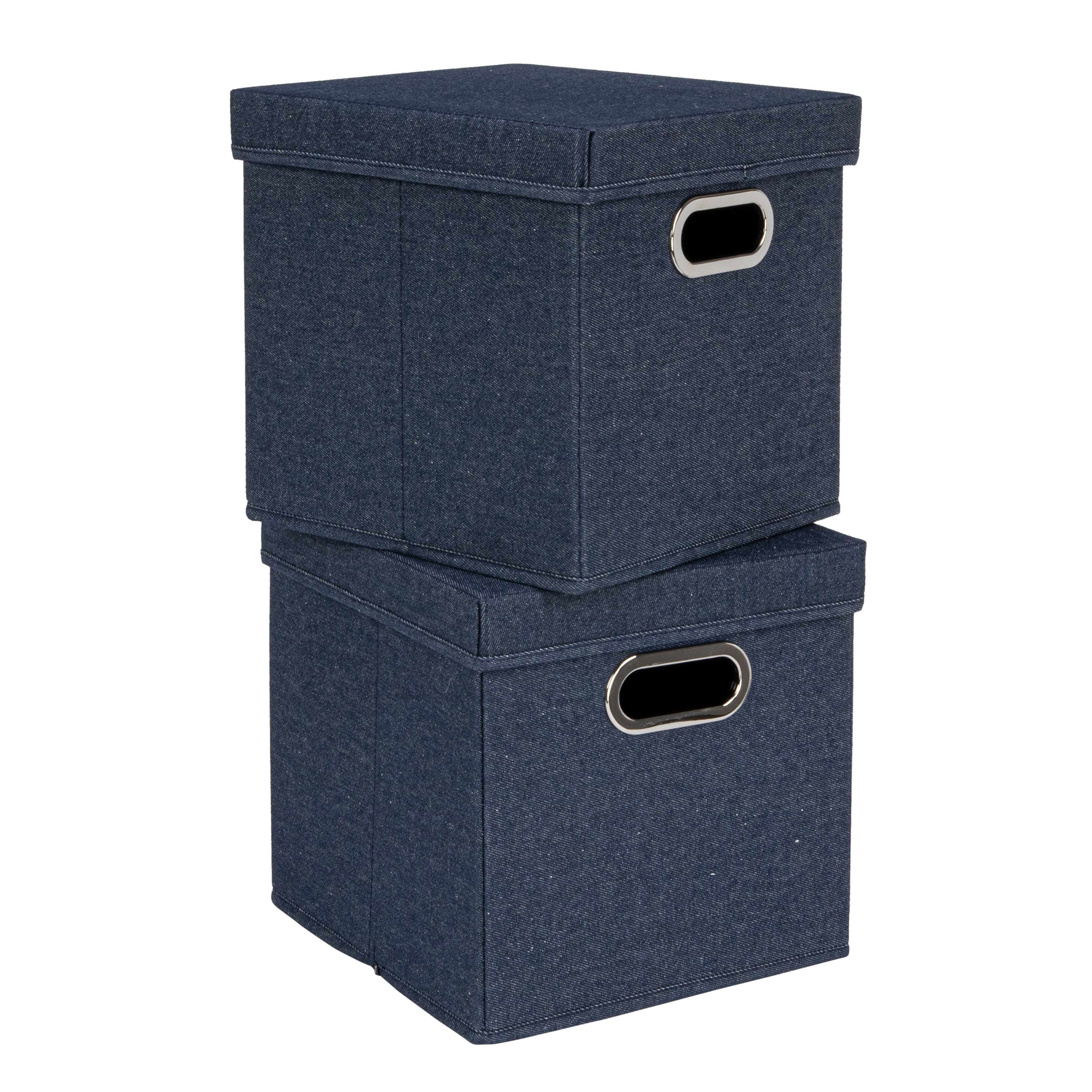 Household Essentials 11.5" Denim Blue Collapsible Cotton Blend Cube Storage Box with Lid, 2ct.