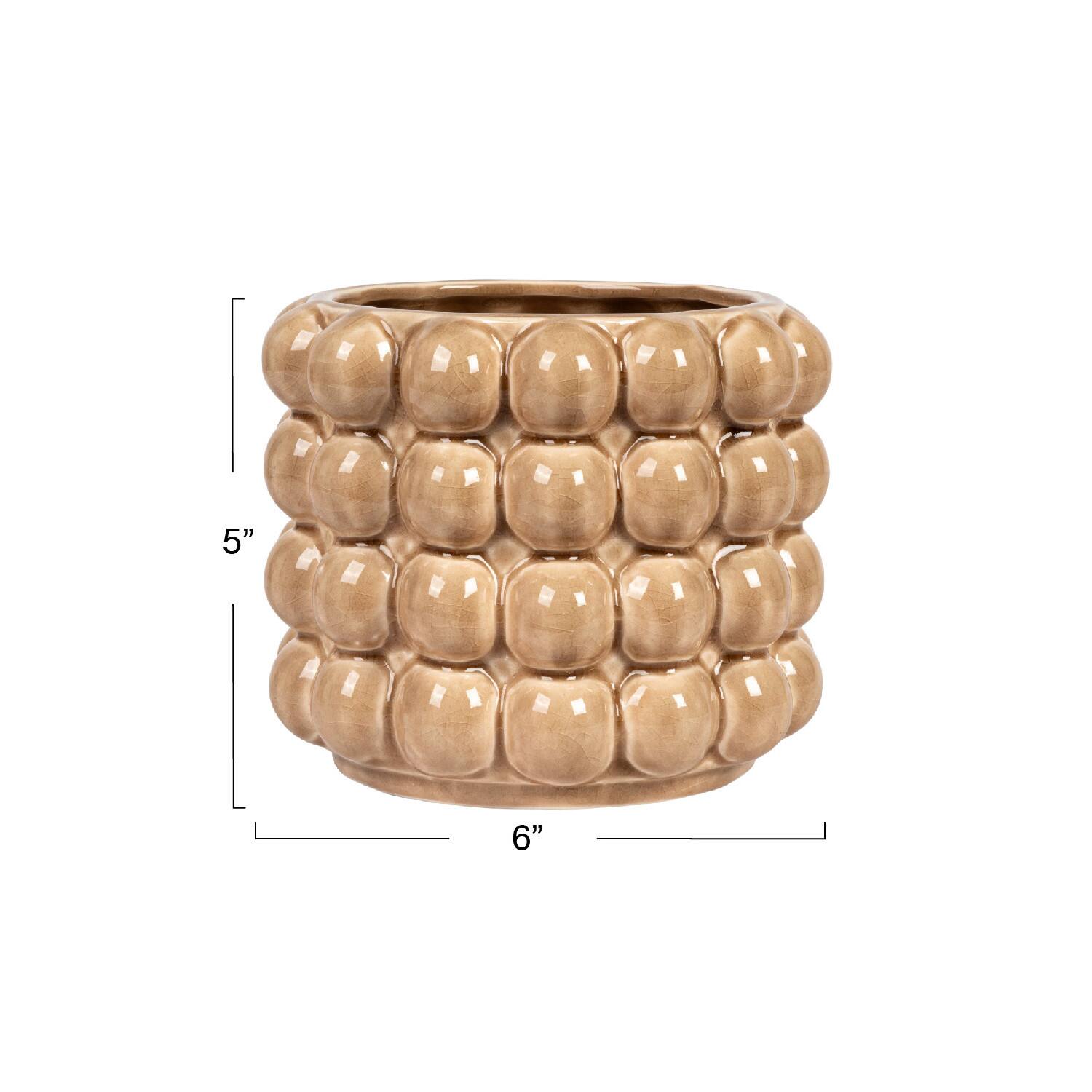 Hello Honey® 6" Tan Round Stoneware Planter with Raised Dots