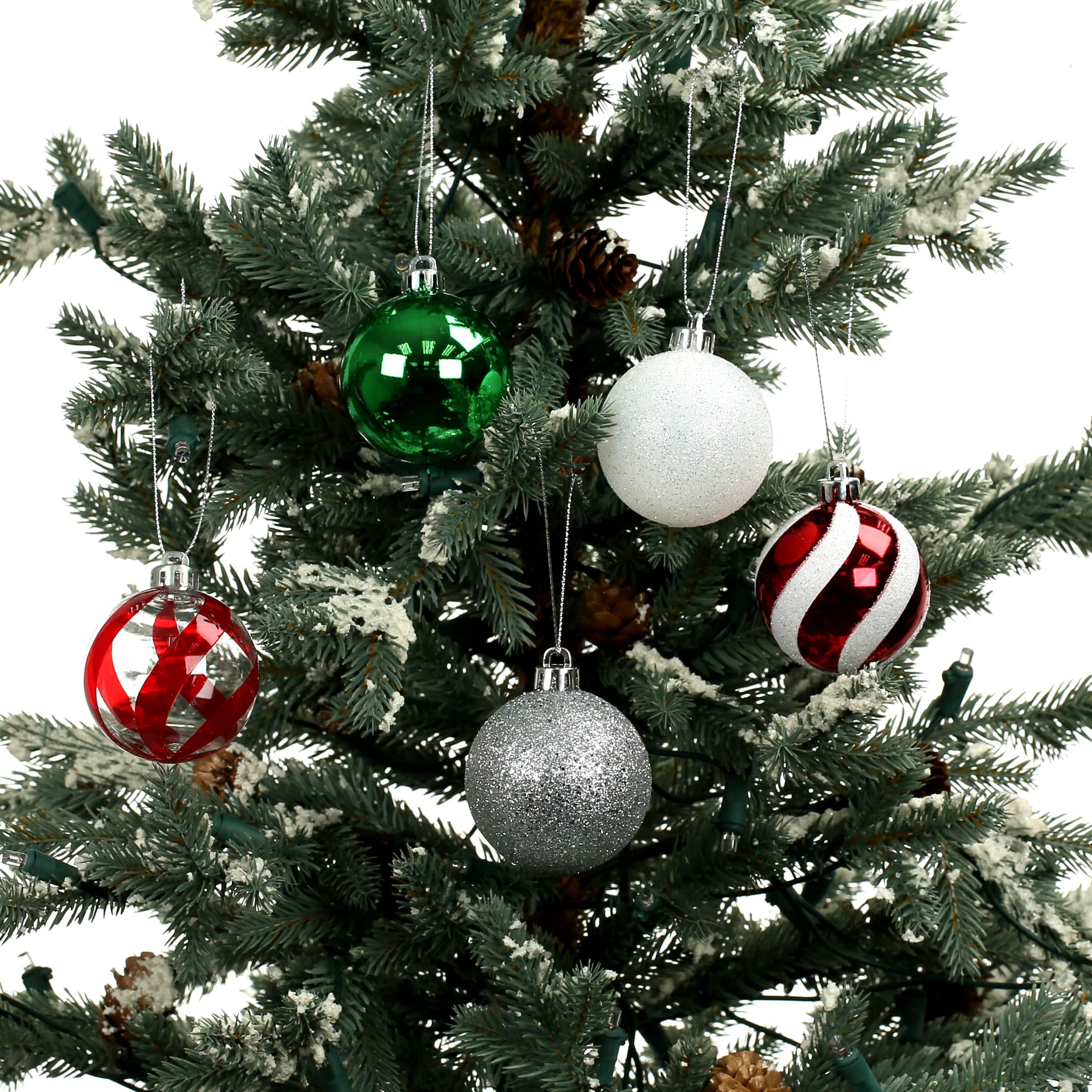 5 Pack 2.2" Red, Green, White & Silver Shatterproof Ball Ornaments by Ashland®
