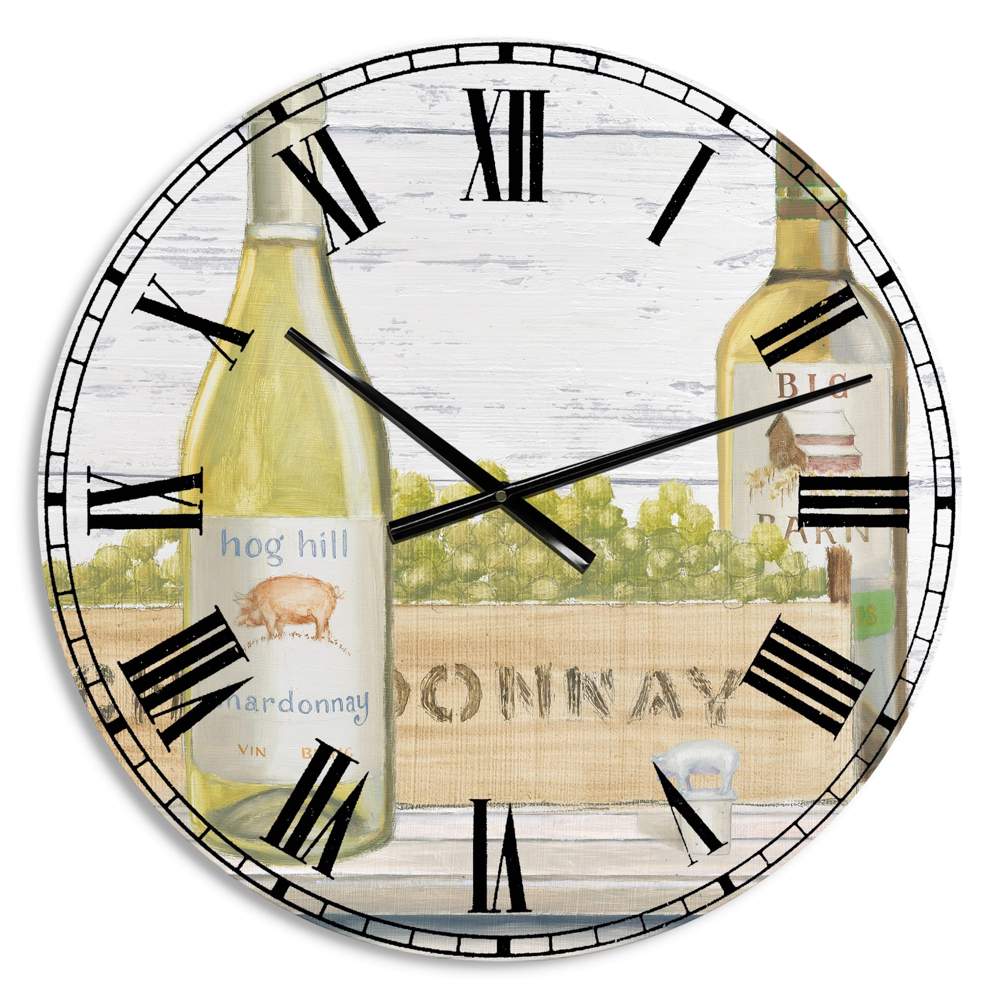 Designart 'White Chardonnay Wine Bottles Farmhouse Wall Clock