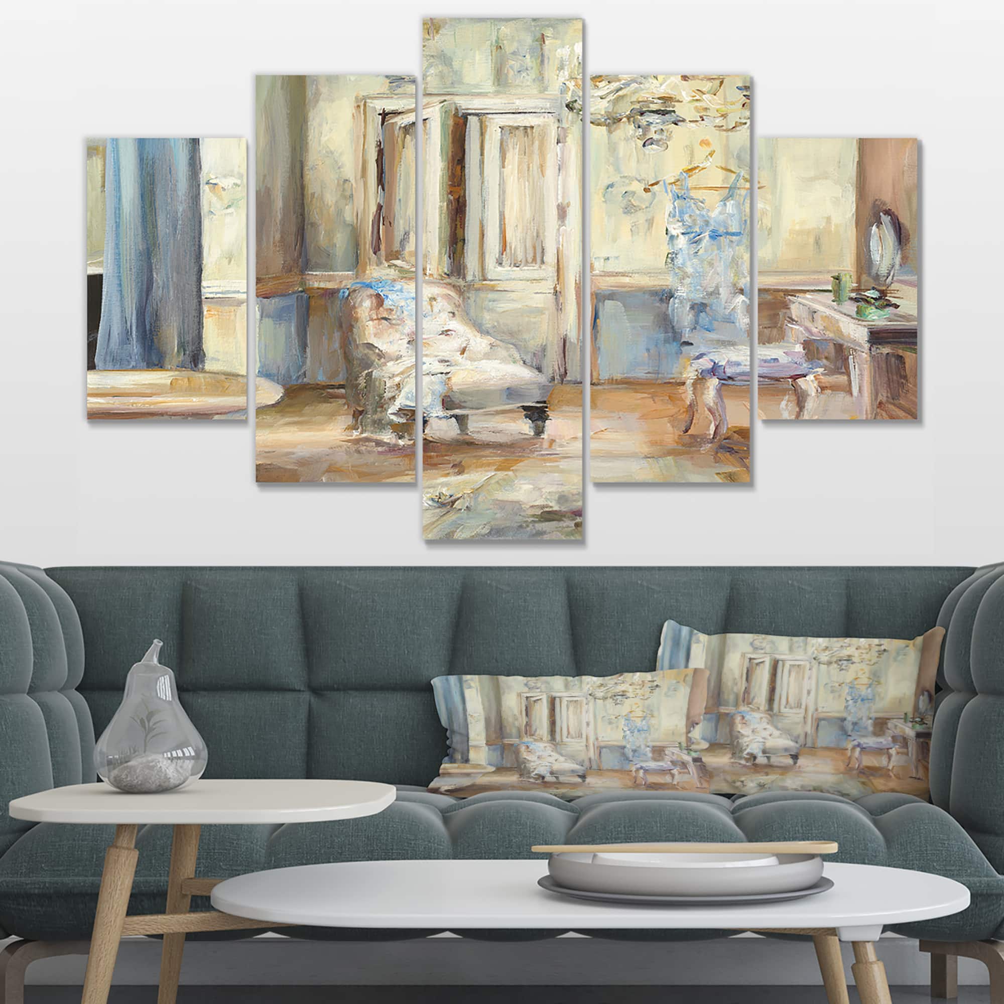 Designart - French Boudoir Bath I - Traditional Bathroom Premium Canvas Wall Art