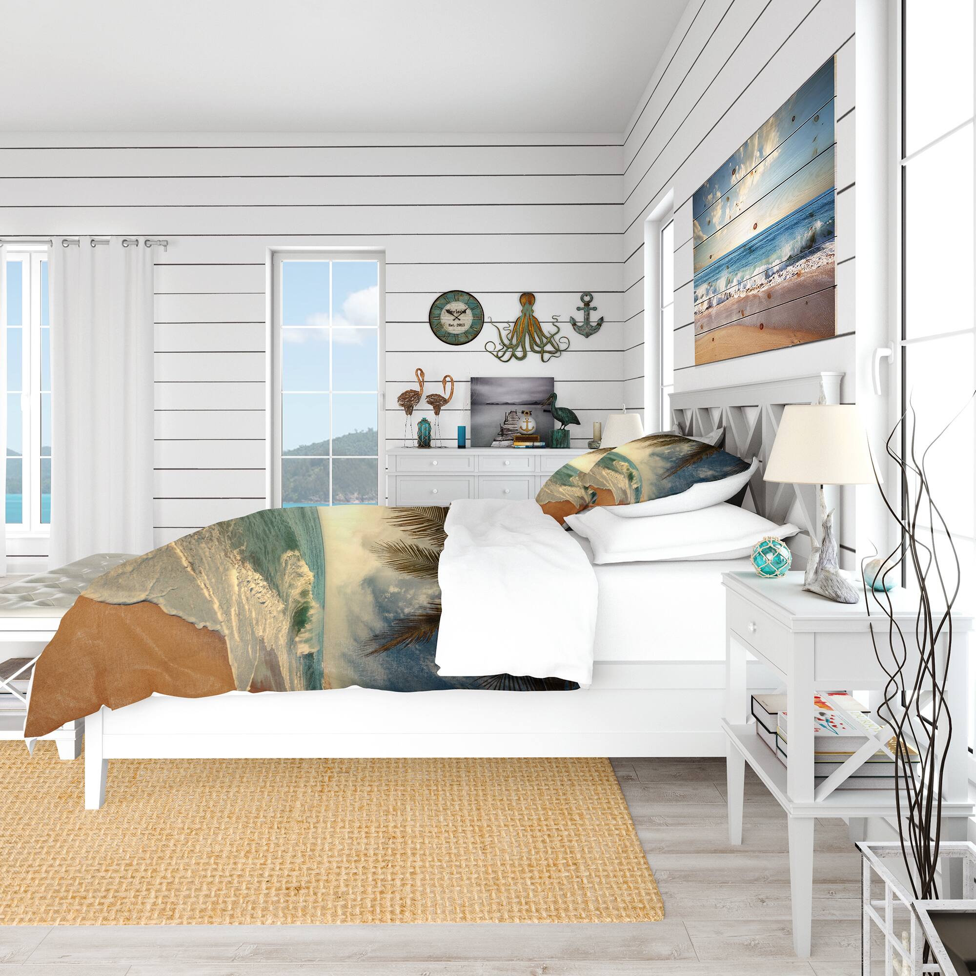Designart &#x27;Beautiful Tropical Beach with Palms&#x27; Beach Bedding Set - Duvet Cover &#x26; Shams