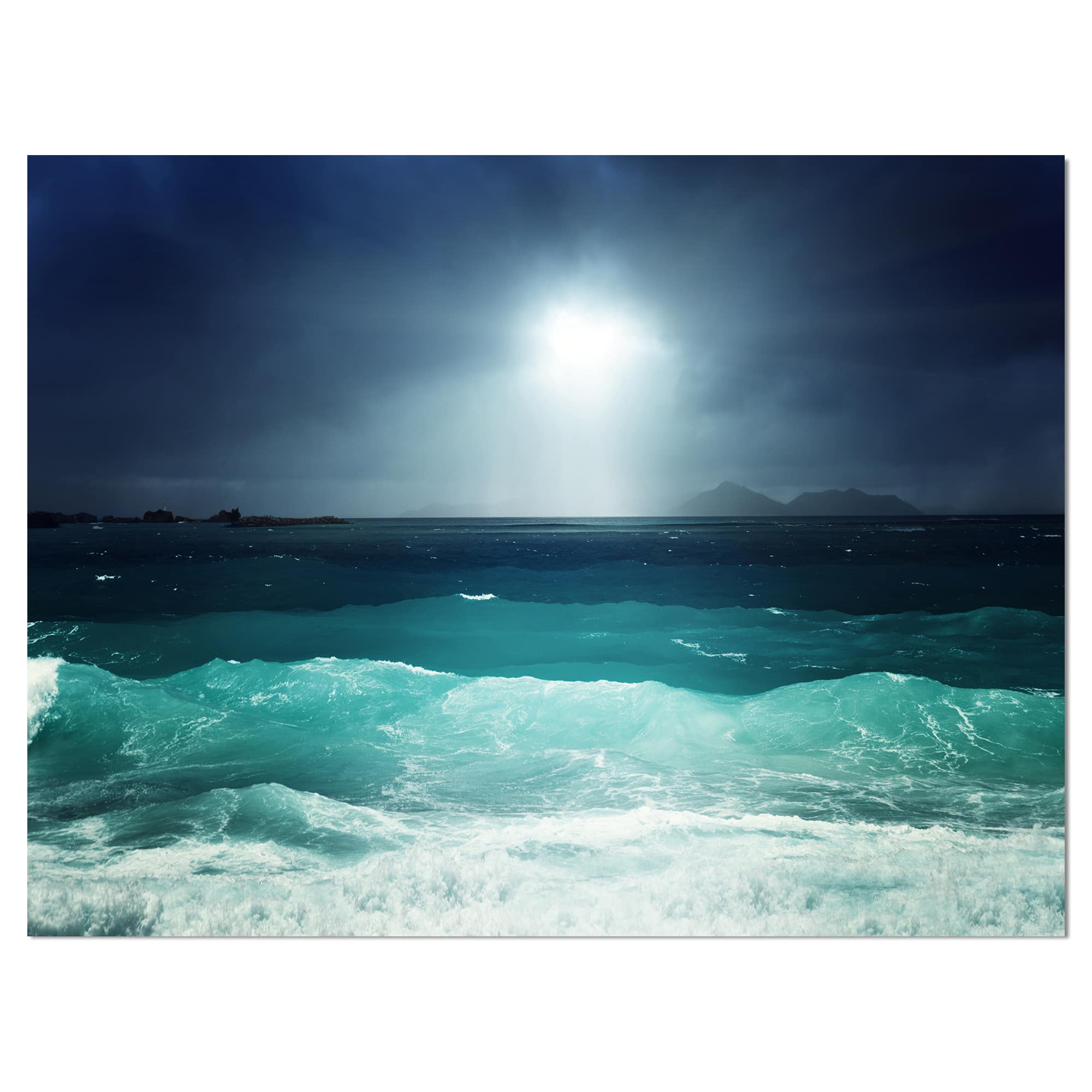 Designart - Green Ocean Waves under Dark Sky - Sea & Shore Photographic on wrapped Canvas