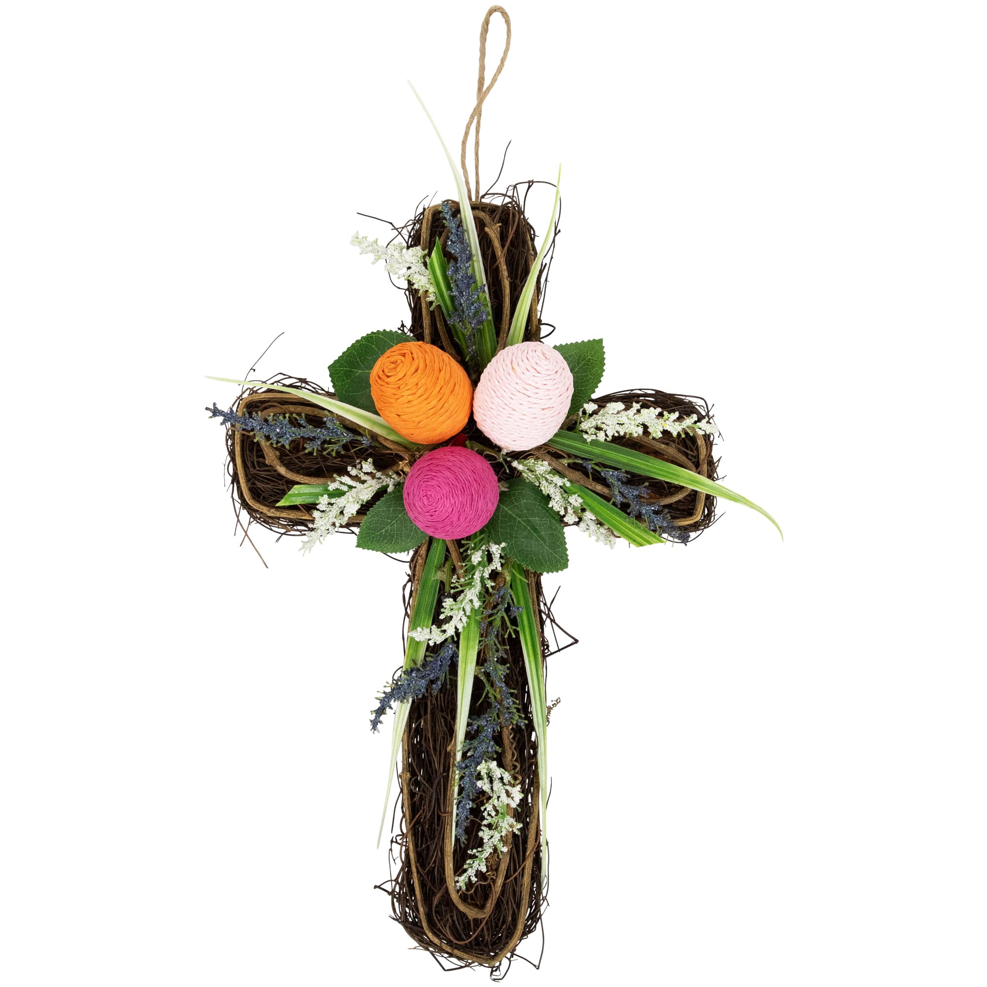 13.25&#x22; Twig Cross Wall Decoration with Easter Eggs