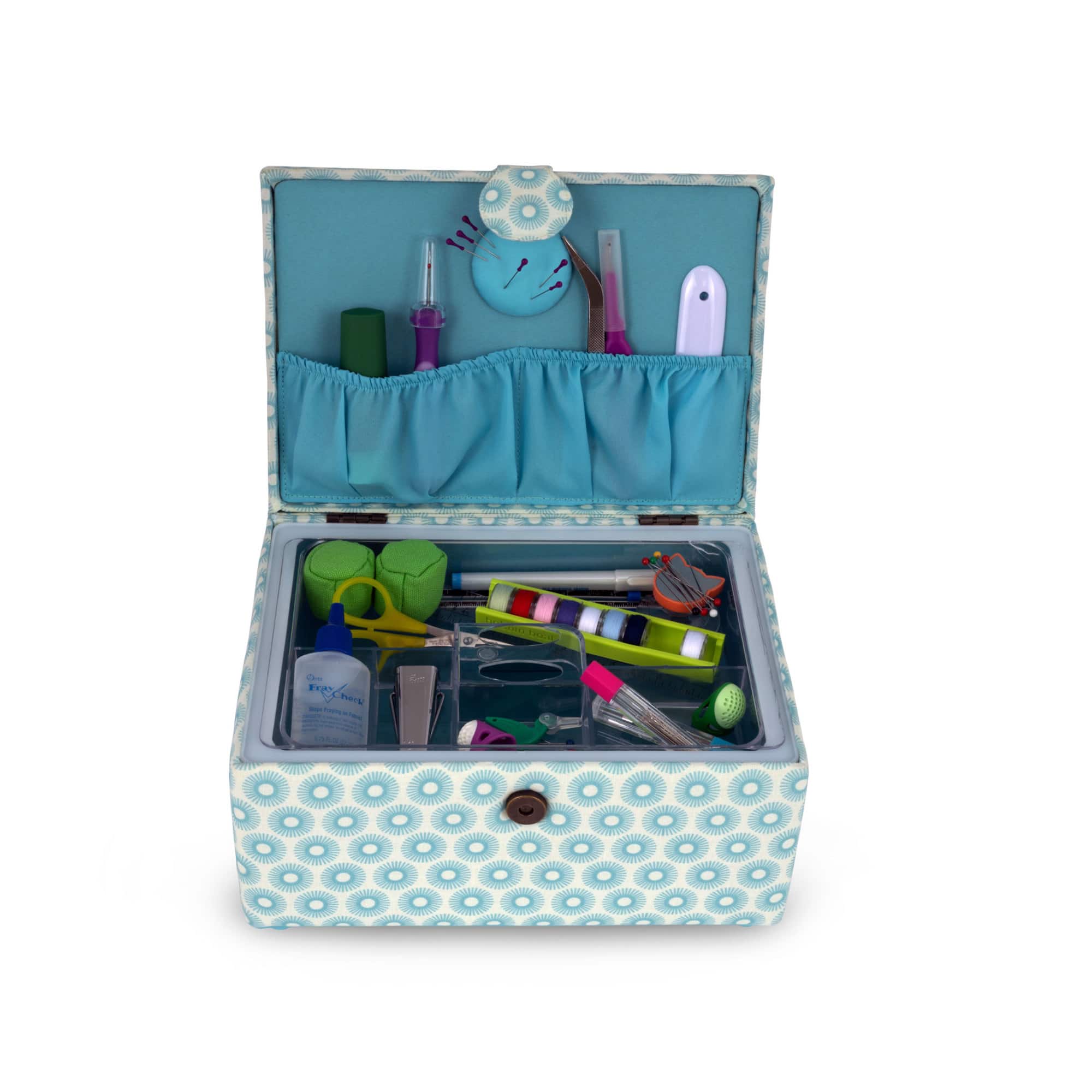 Dritz® Blue Retro Small Rectangular Sewing Basket