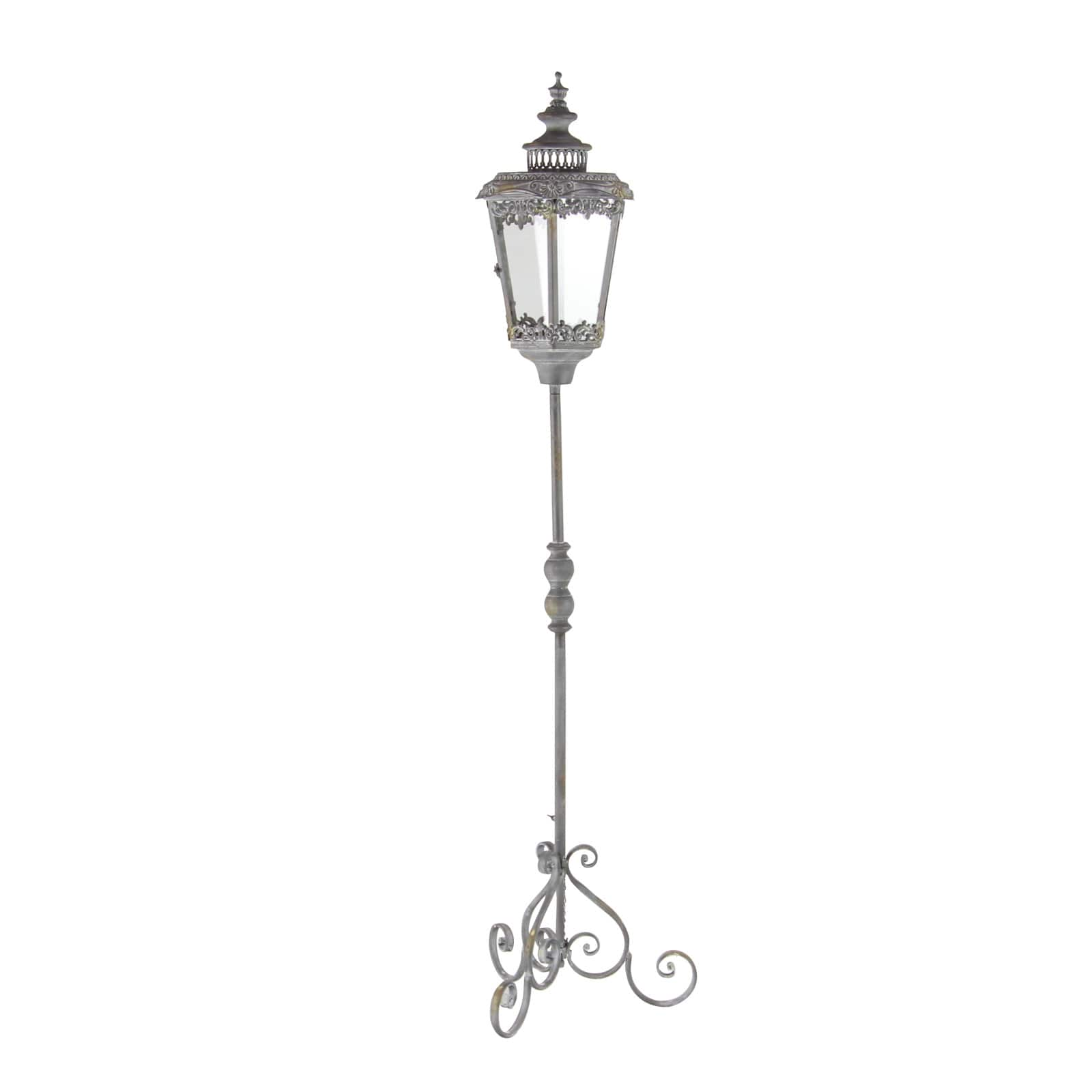 White Iron Vintage Candle Holder Lantern, 66&#x22; x 17&#x22; x 17&#x22;