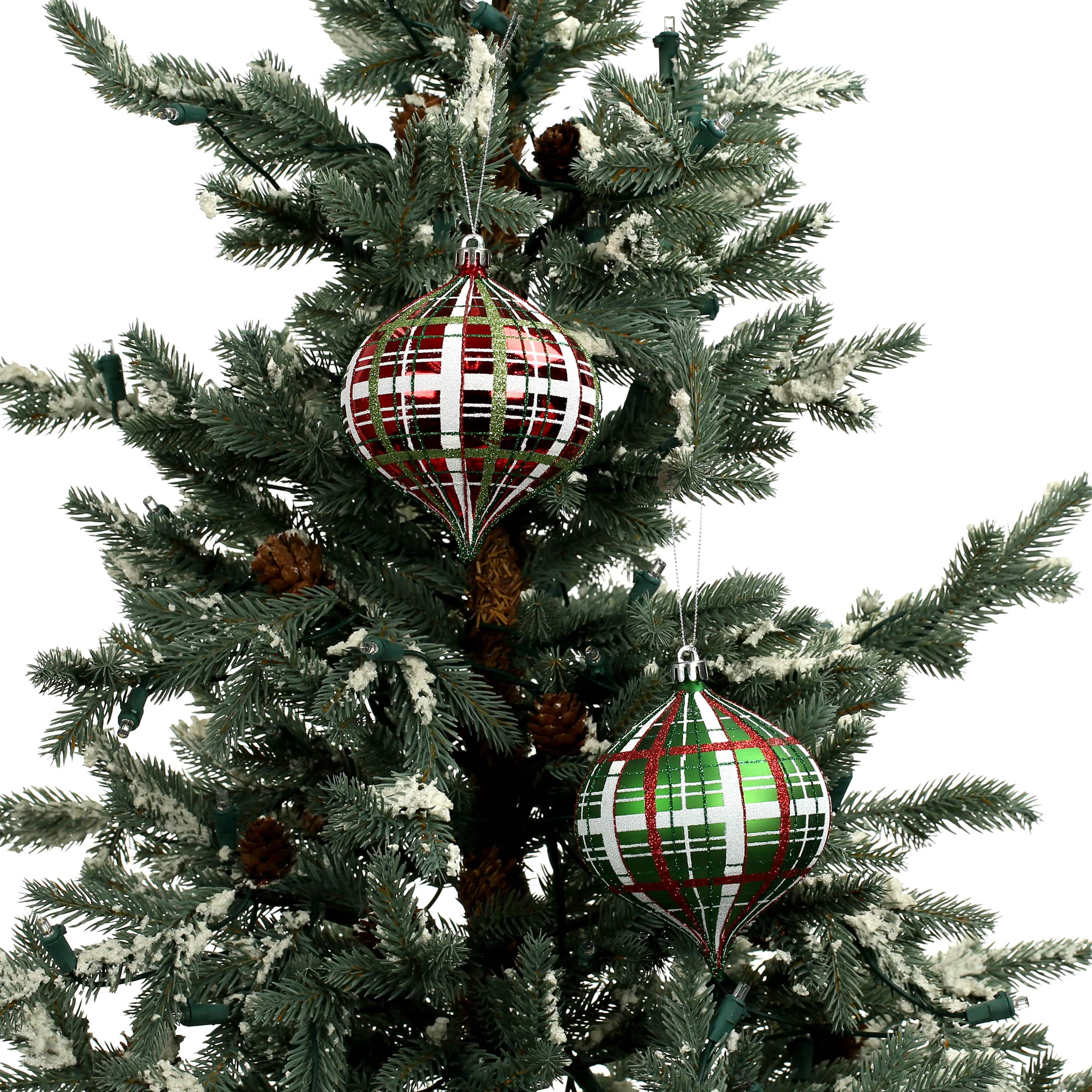 4 Pack 4.7&#x22; Red &#x26; Green Glitter Plaid Shatterproof Onion Ornaments by Ashland&#xAE;