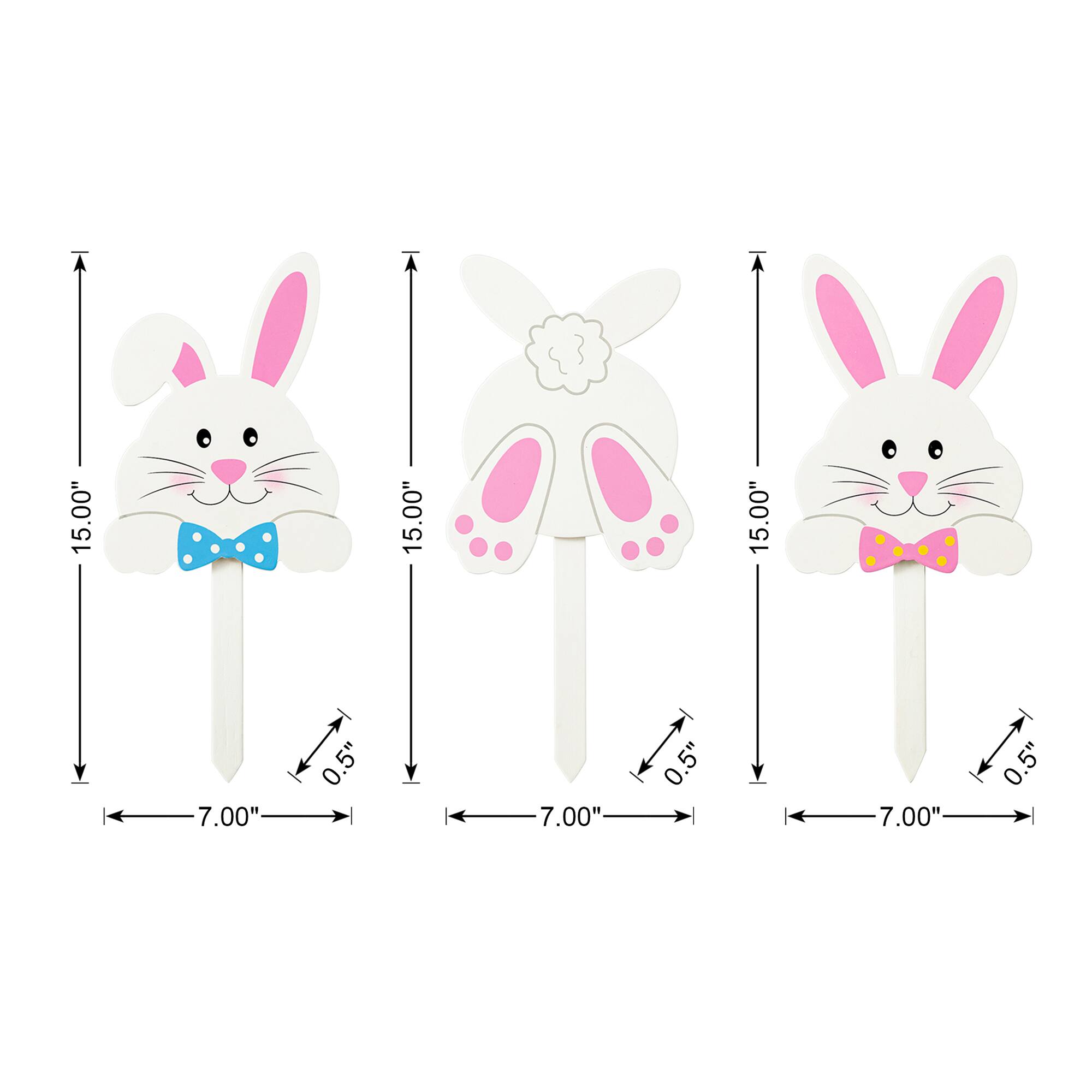 Glitzhome® 15" Set of 3 Easter Wooden Bunny Pick or Yard Stake