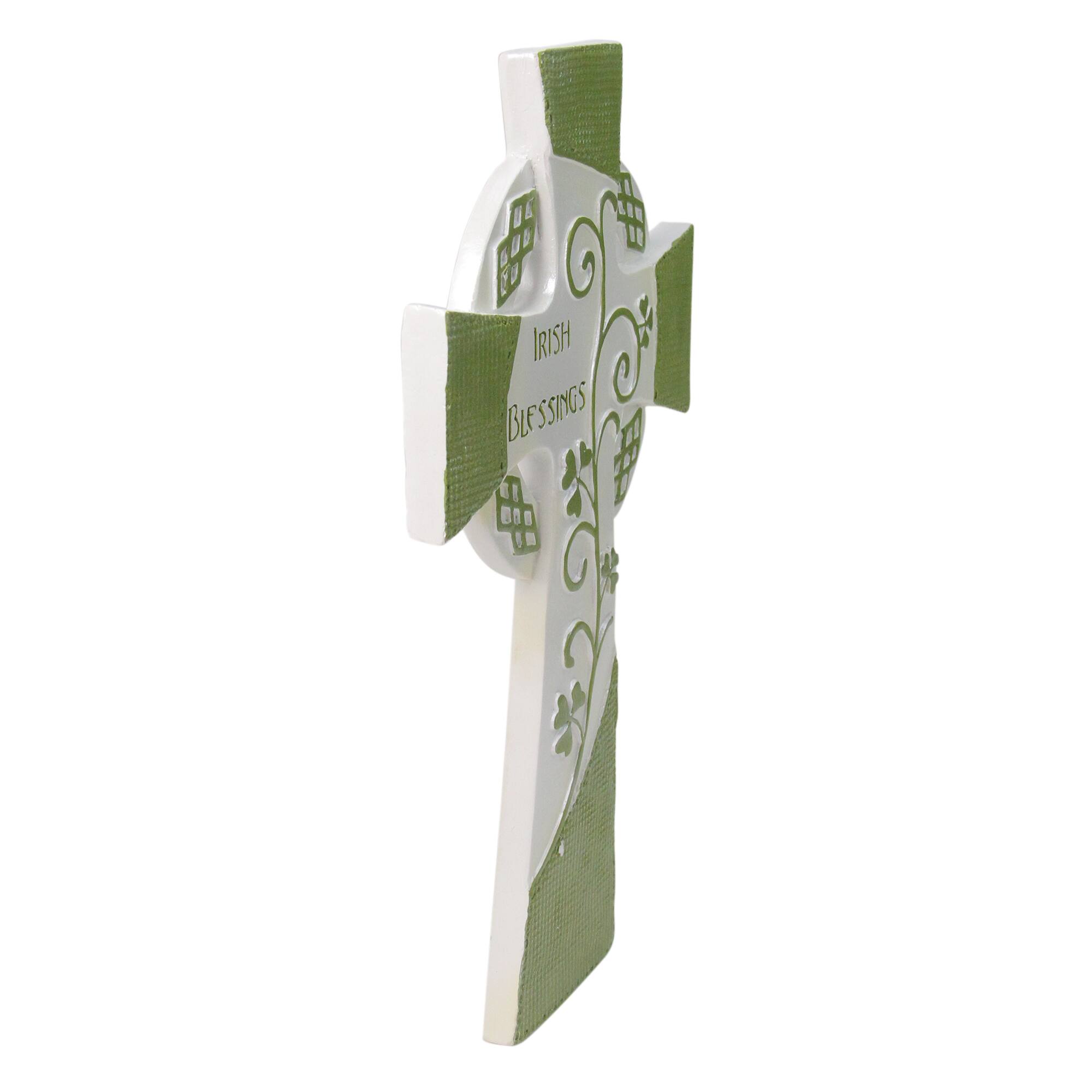 Luck of the Irish Green and White "Irish Blessings" Religious Wall Cross