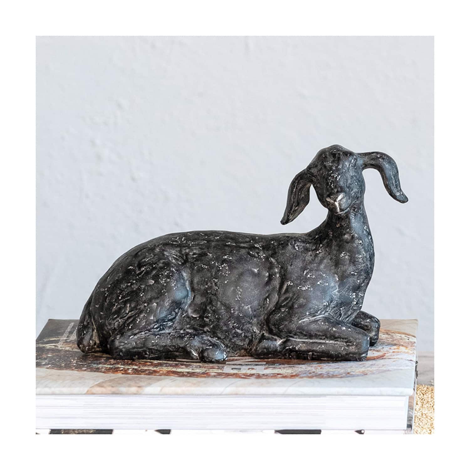 Hello Honey® 9" Black Lying in Rest Goat Accent Décor with Cast Iron Finish